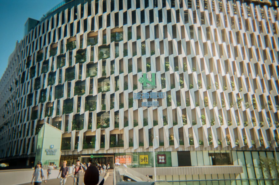 Commercial building with a patterned facade