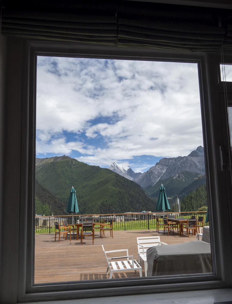 Deck with a long mountain view