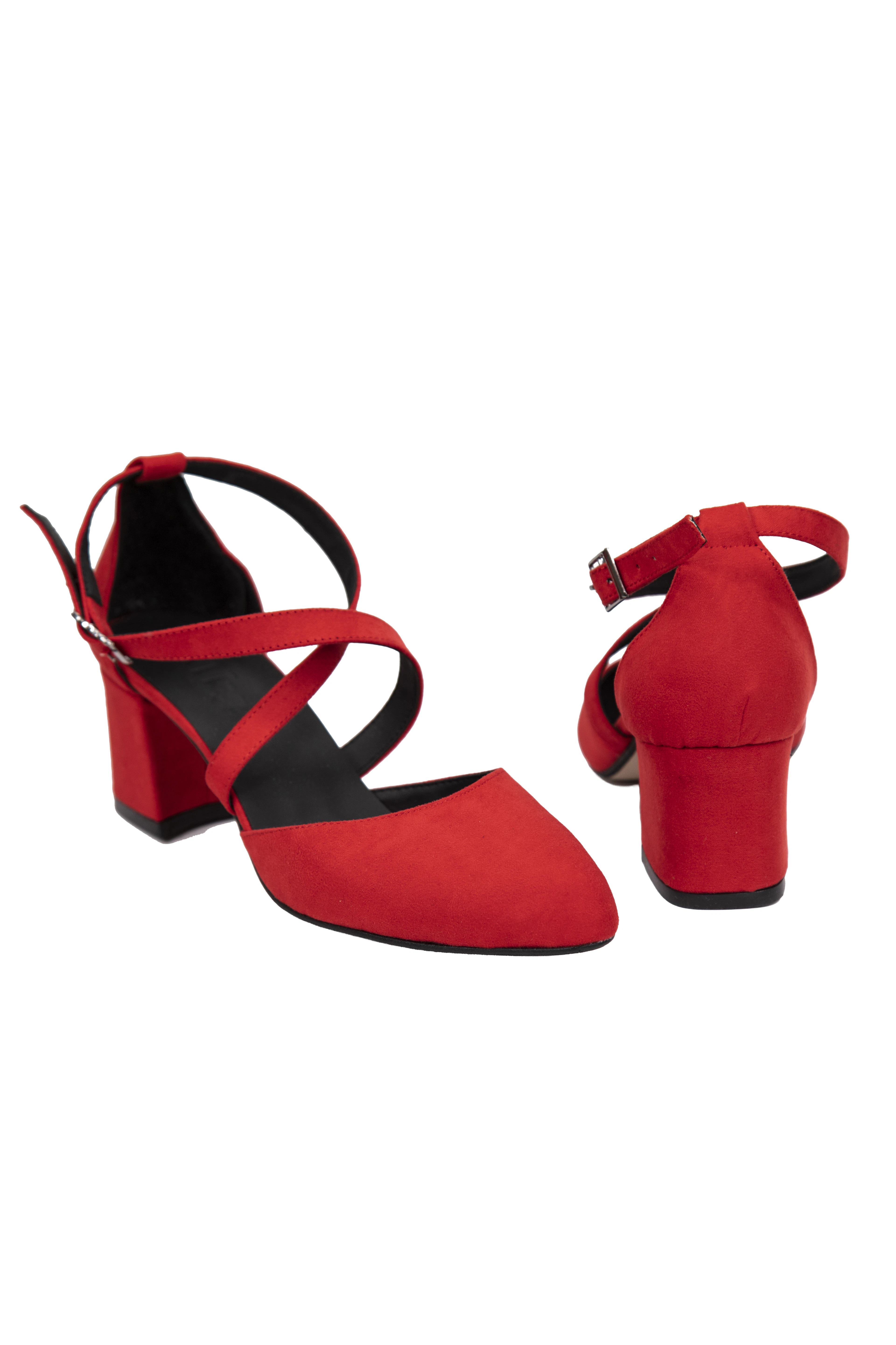 Red suede block heels