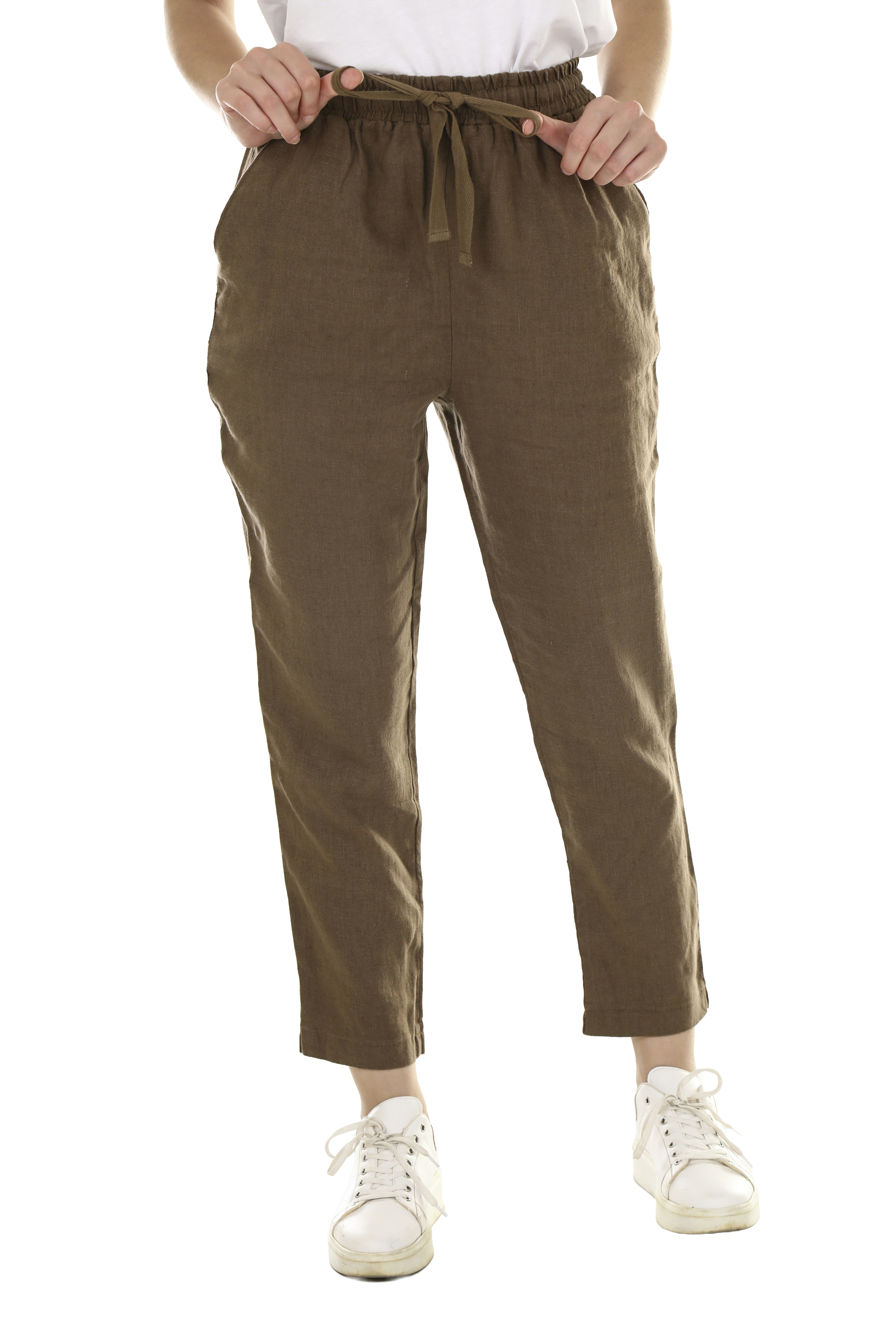 Calça de linho com cordão Caramelo