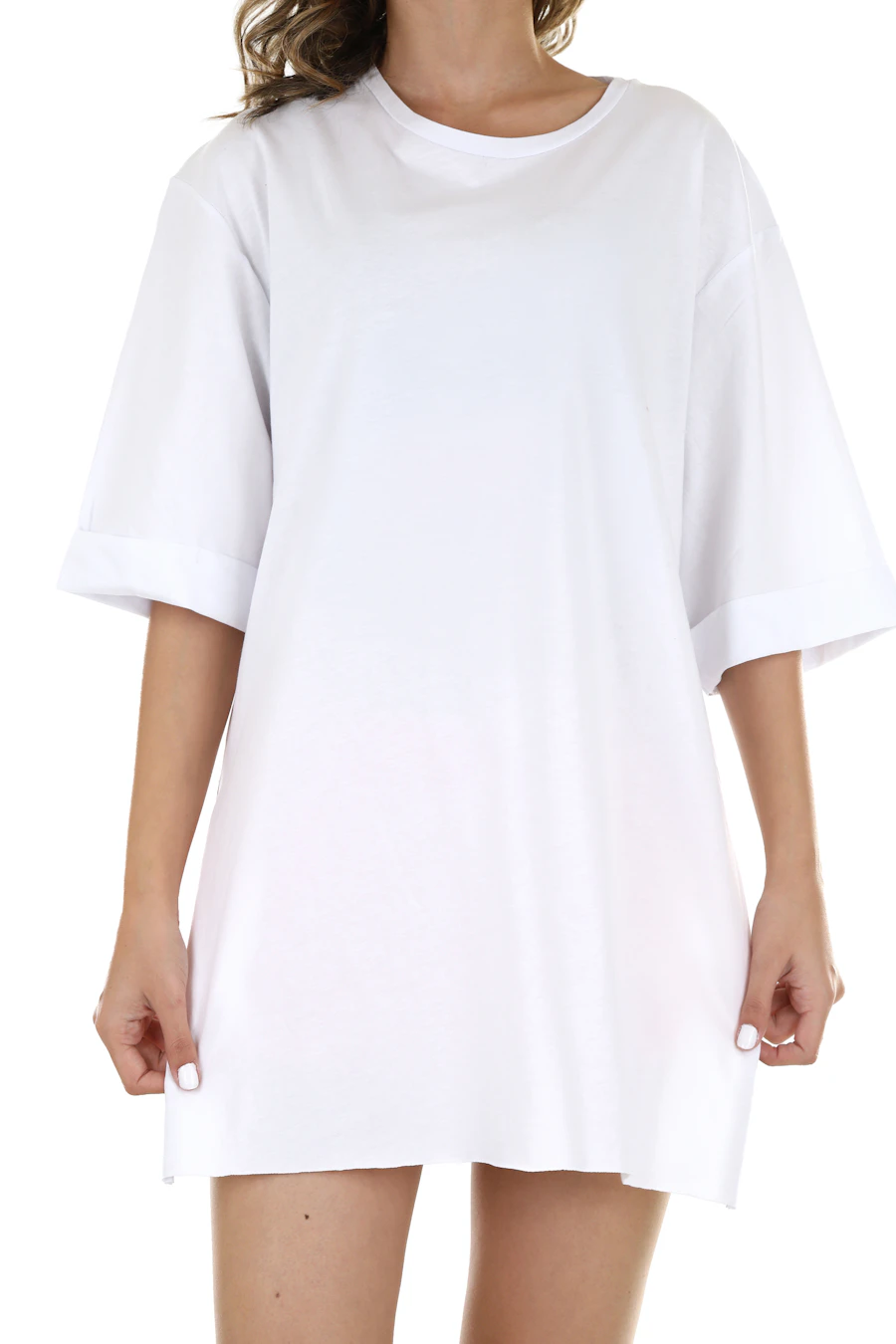 A plain white heavyweight tee with rolled sleeves