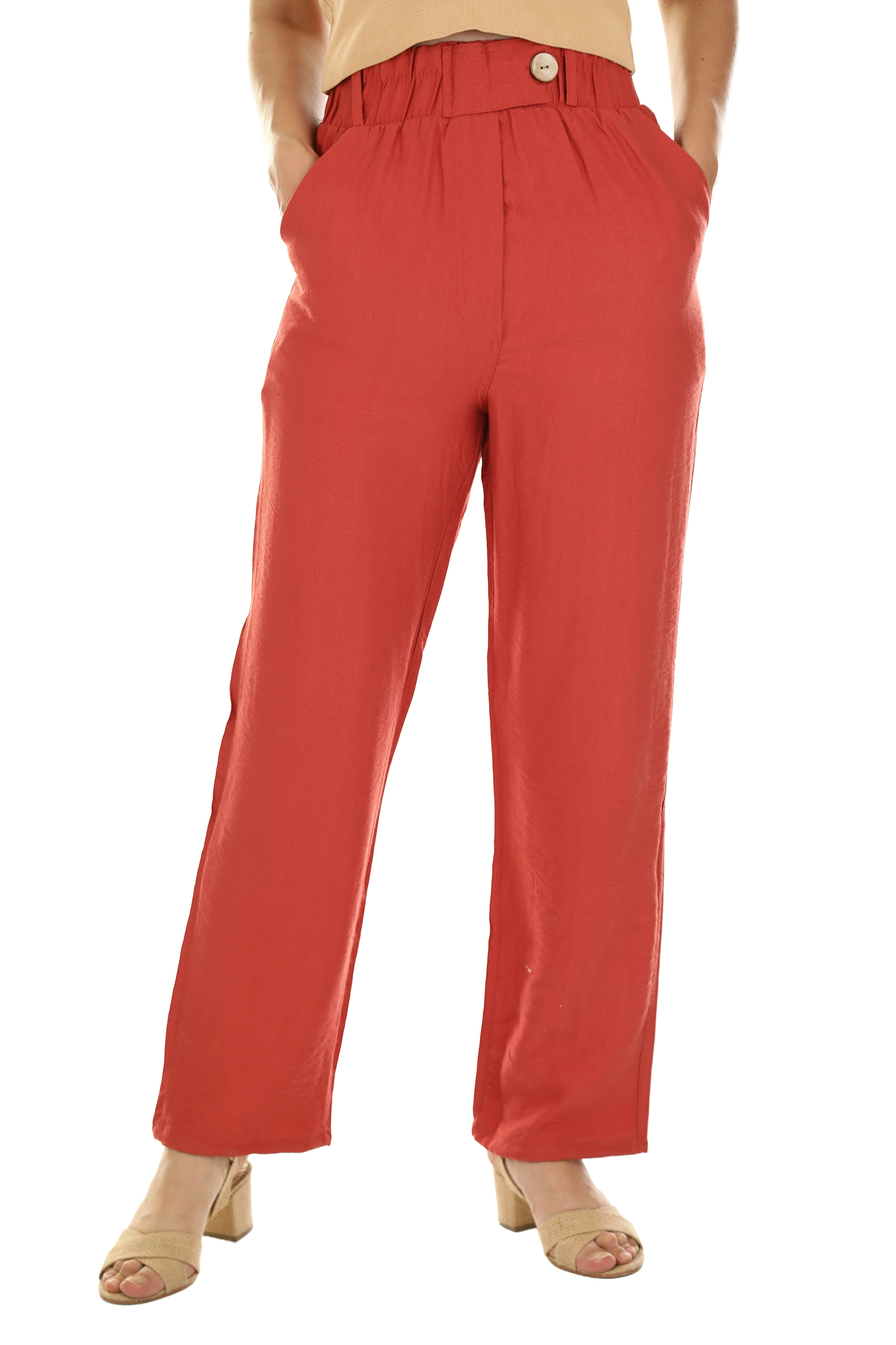 Calça de linho reta Vermelha