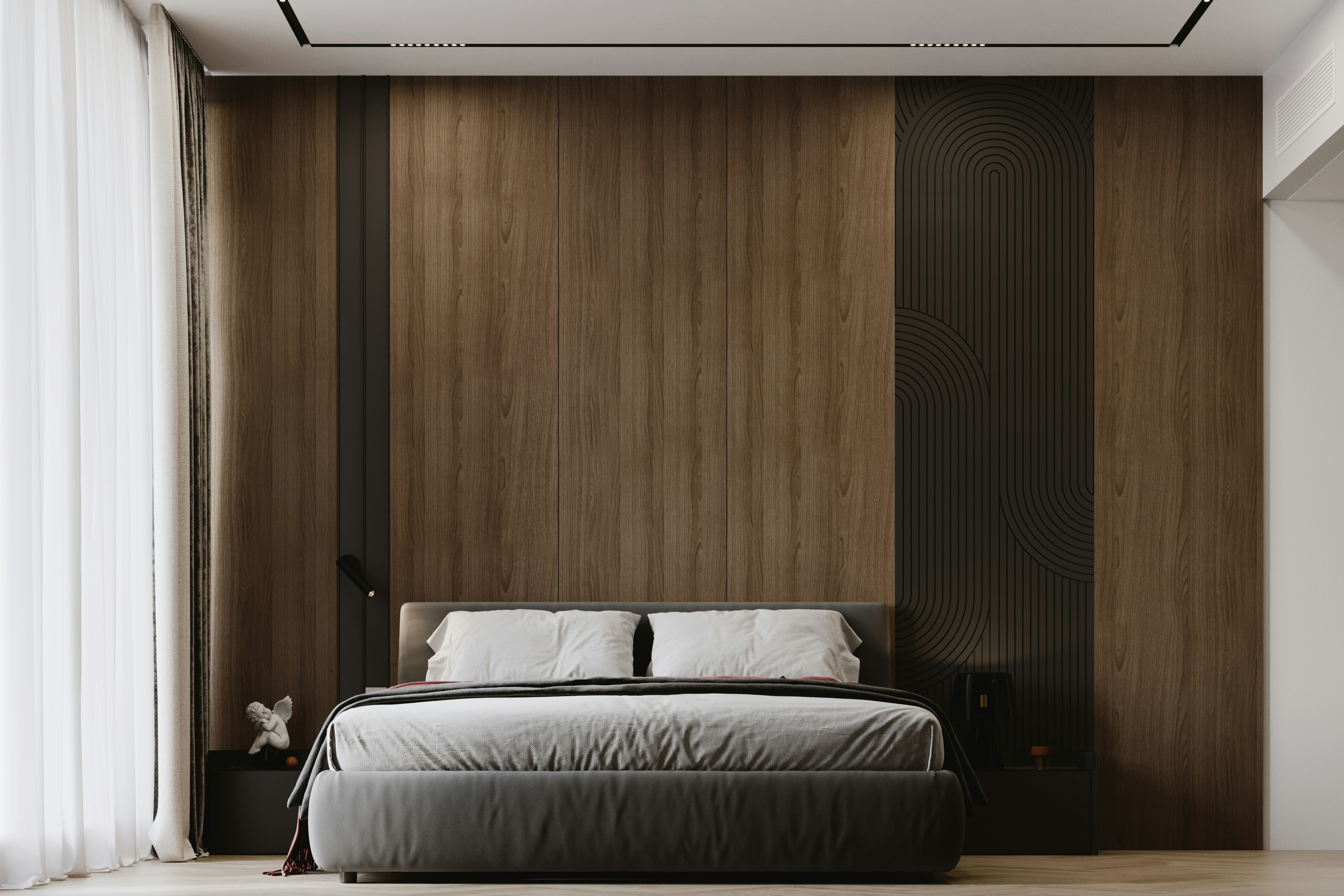 grey master bedroom interior, wallpaper, Grey Master Bedroom Space Saving Hacks for Small Rooms 5
