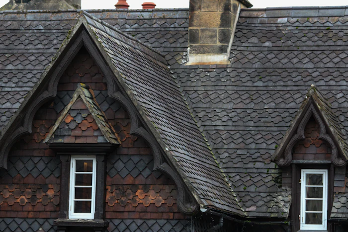 Slate roof with dormer windows