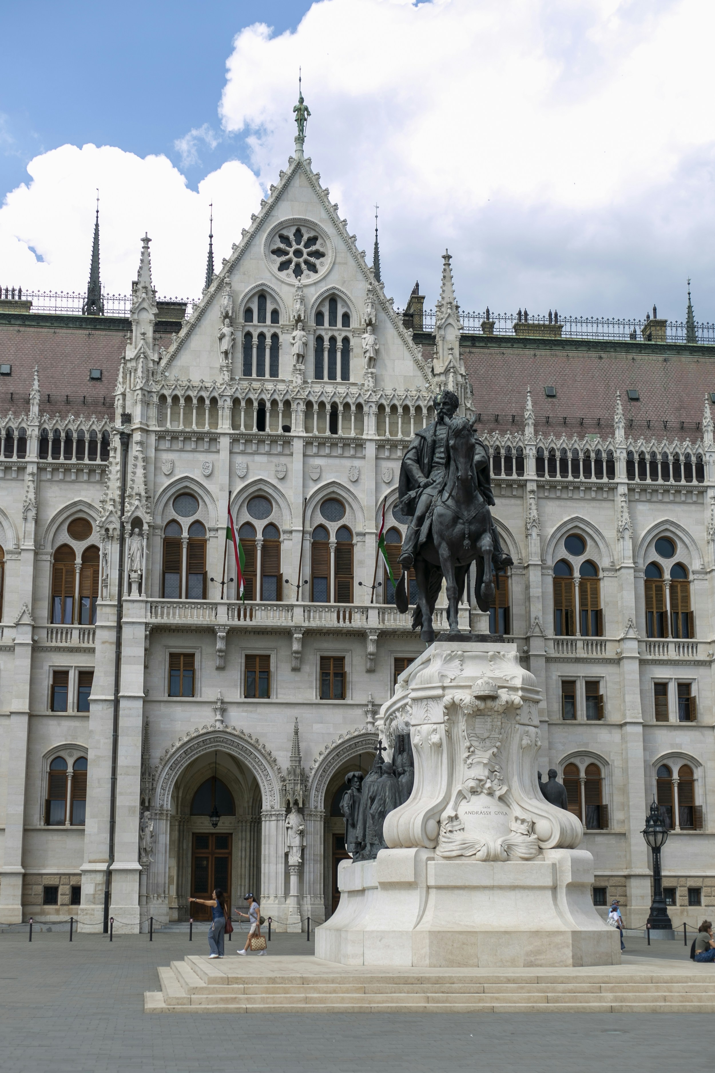 The Andrássy Gyula equestrian statue in front of the Hungarian Parliament Building in Budapest