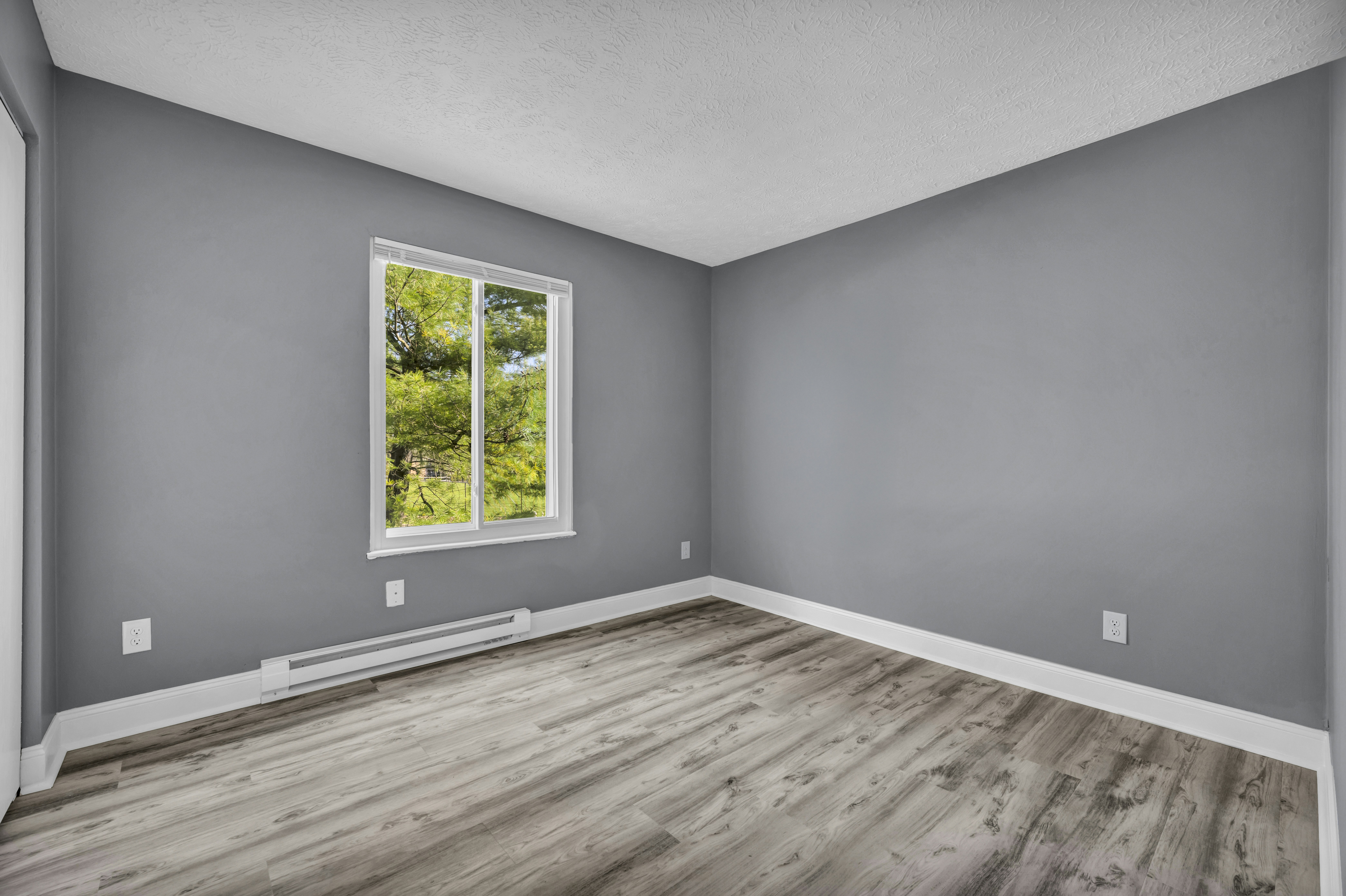 Empty room with grey walls and window