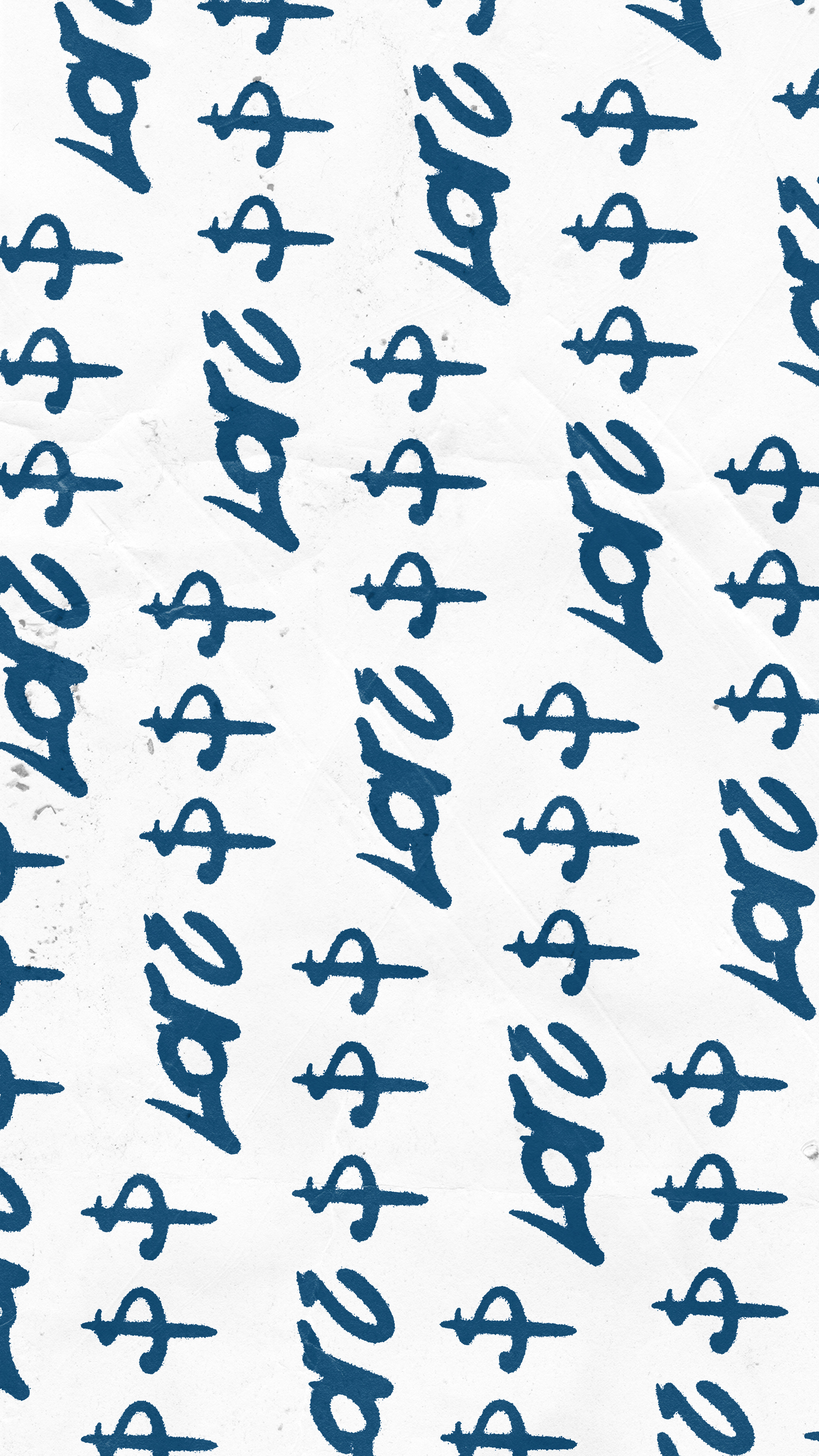 Blue dollar signs and handwritten text on a white textured background