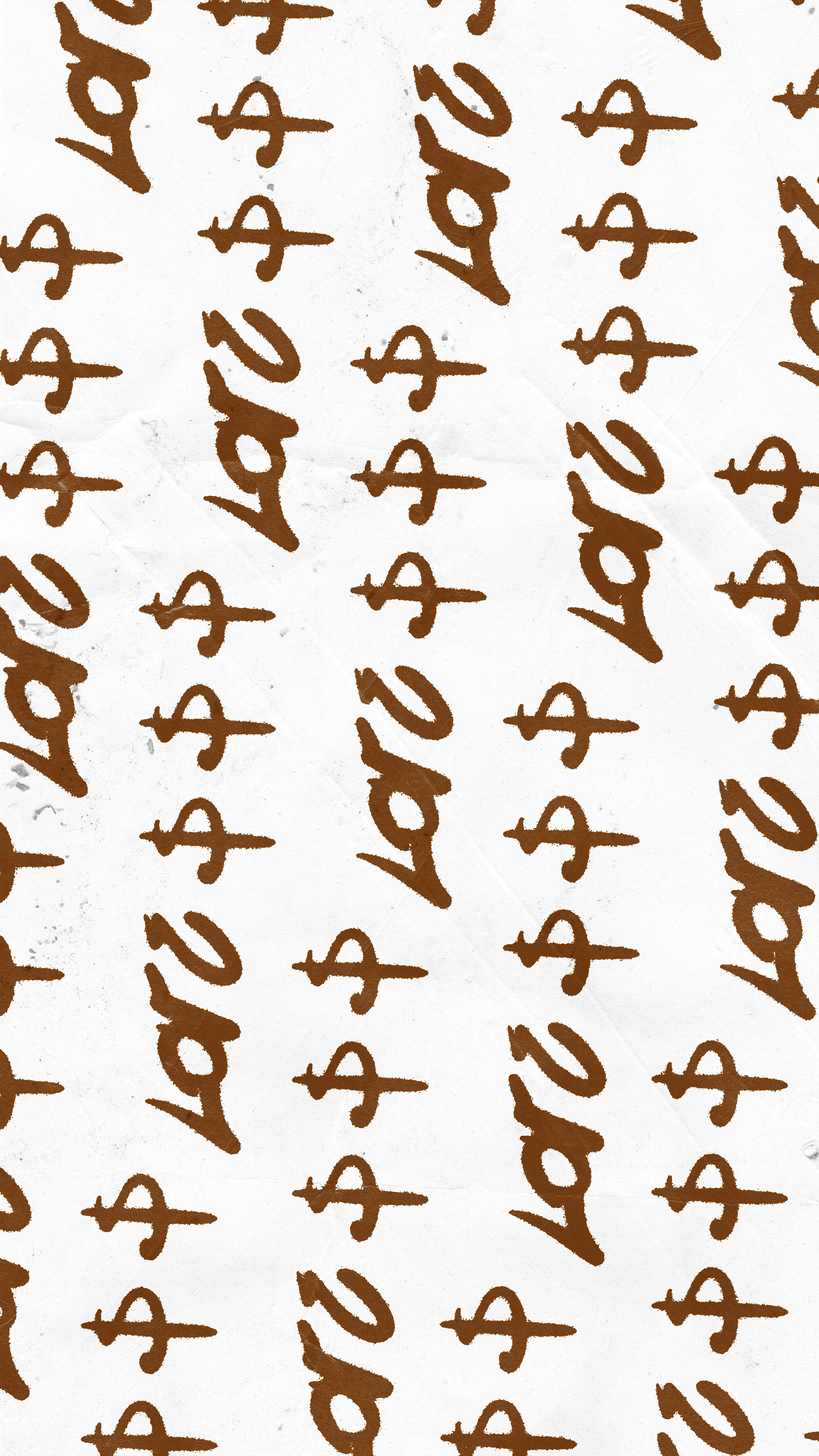 Brown hand-drawn dollar signs arranged in a repeating pattern on a white background