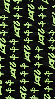 Light green dollar signs painted in rows on a textured black background