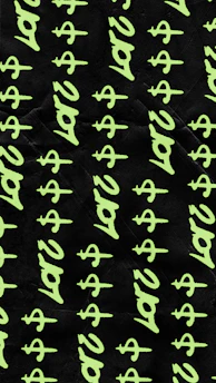 Light green dollar signs painted in rows on a textured black background
