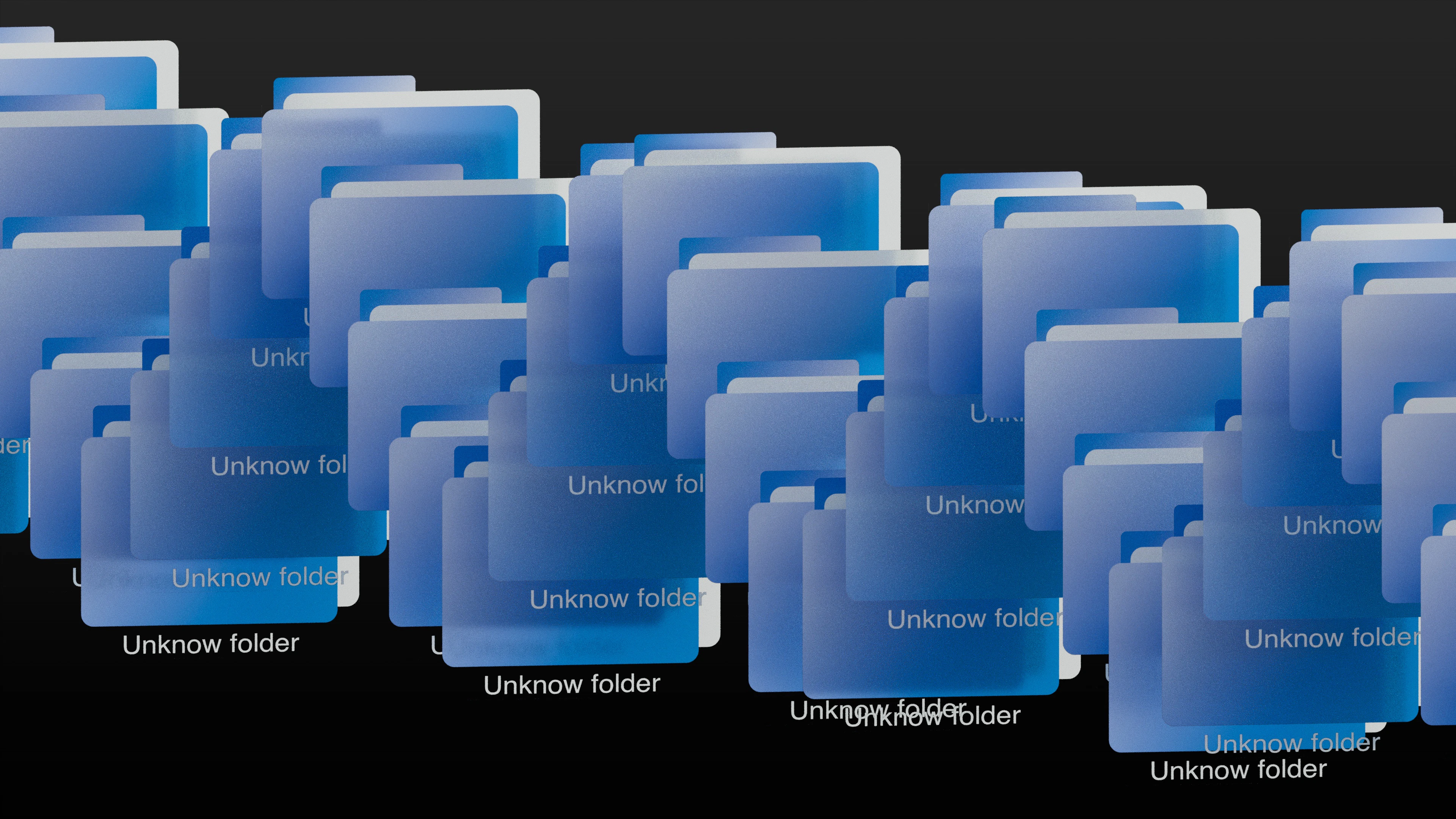 Rows of translucent blue folder icons stacked in depth against a dark grey background