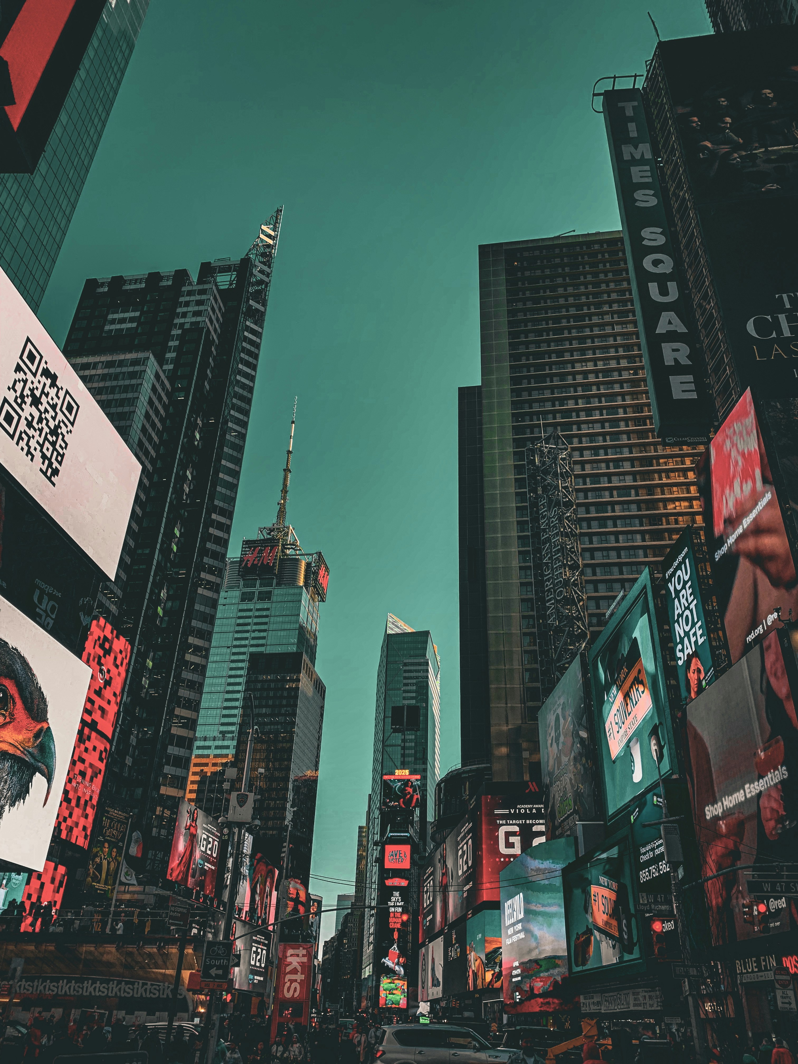 Skyscrapers and large digital billboards in Times Square in New York City
