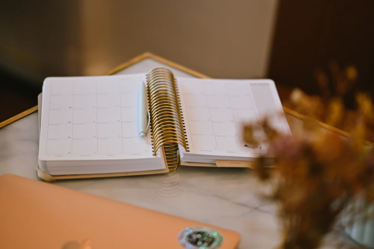 Agenda de espiral abierta con pluma, plantilla de agenda dental en Excel gratis