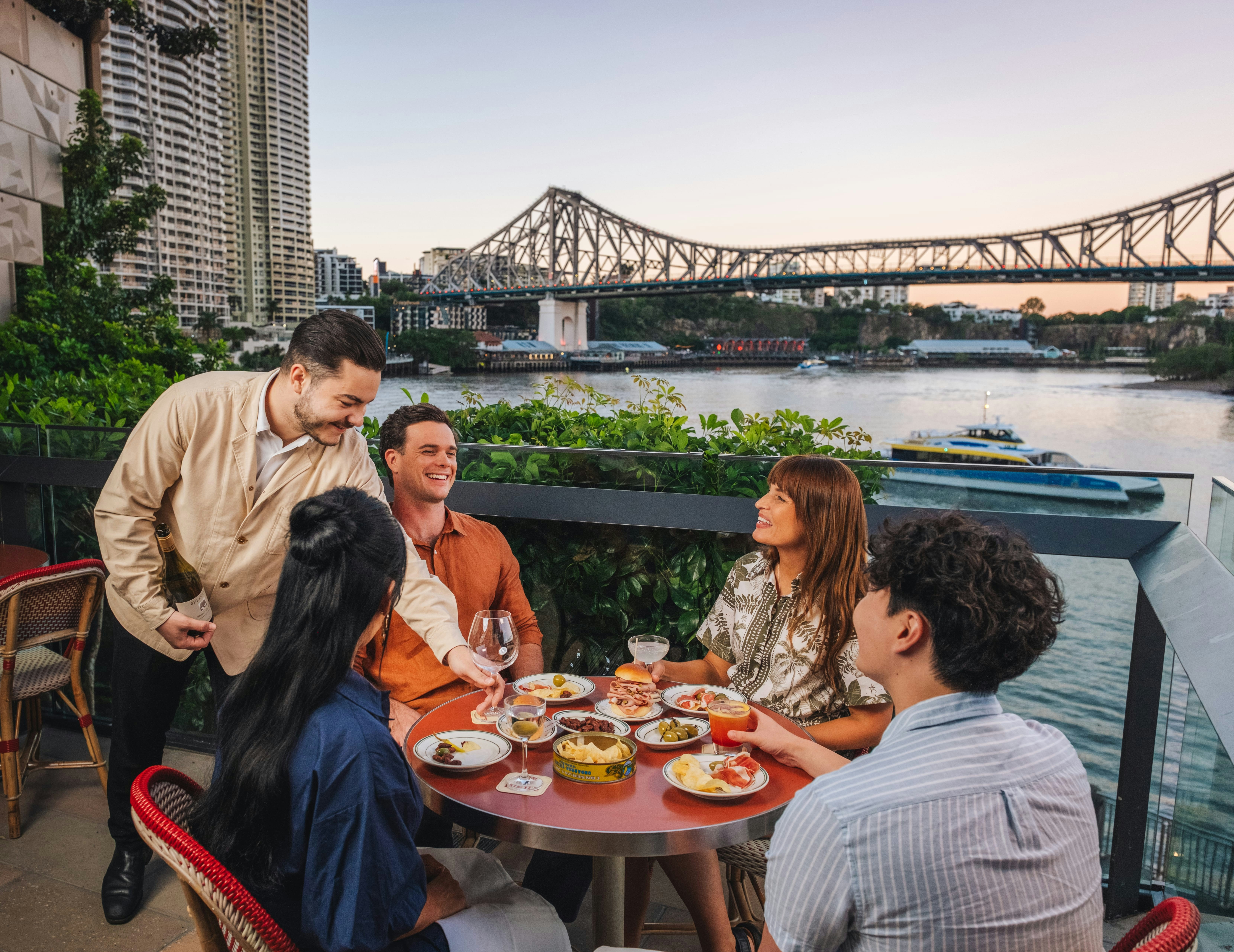 Riverfront cocktail bar overlooking the Story Bridge