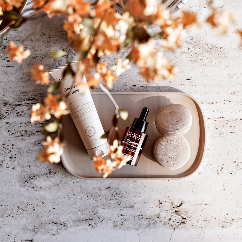 Natural skincare products flat lay