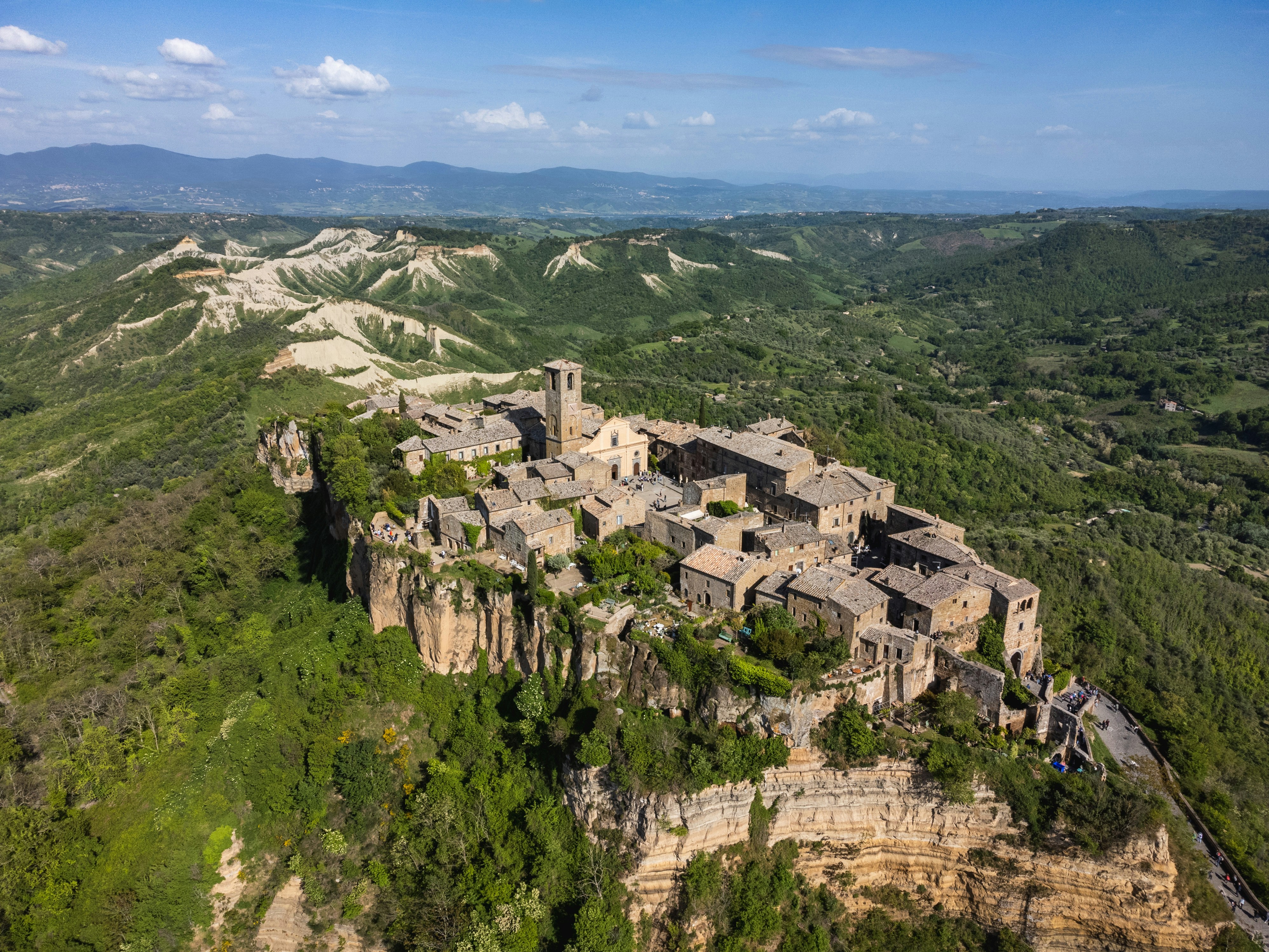 Aerial view of the hilltop village of Civita di Bagnoregio in Italy