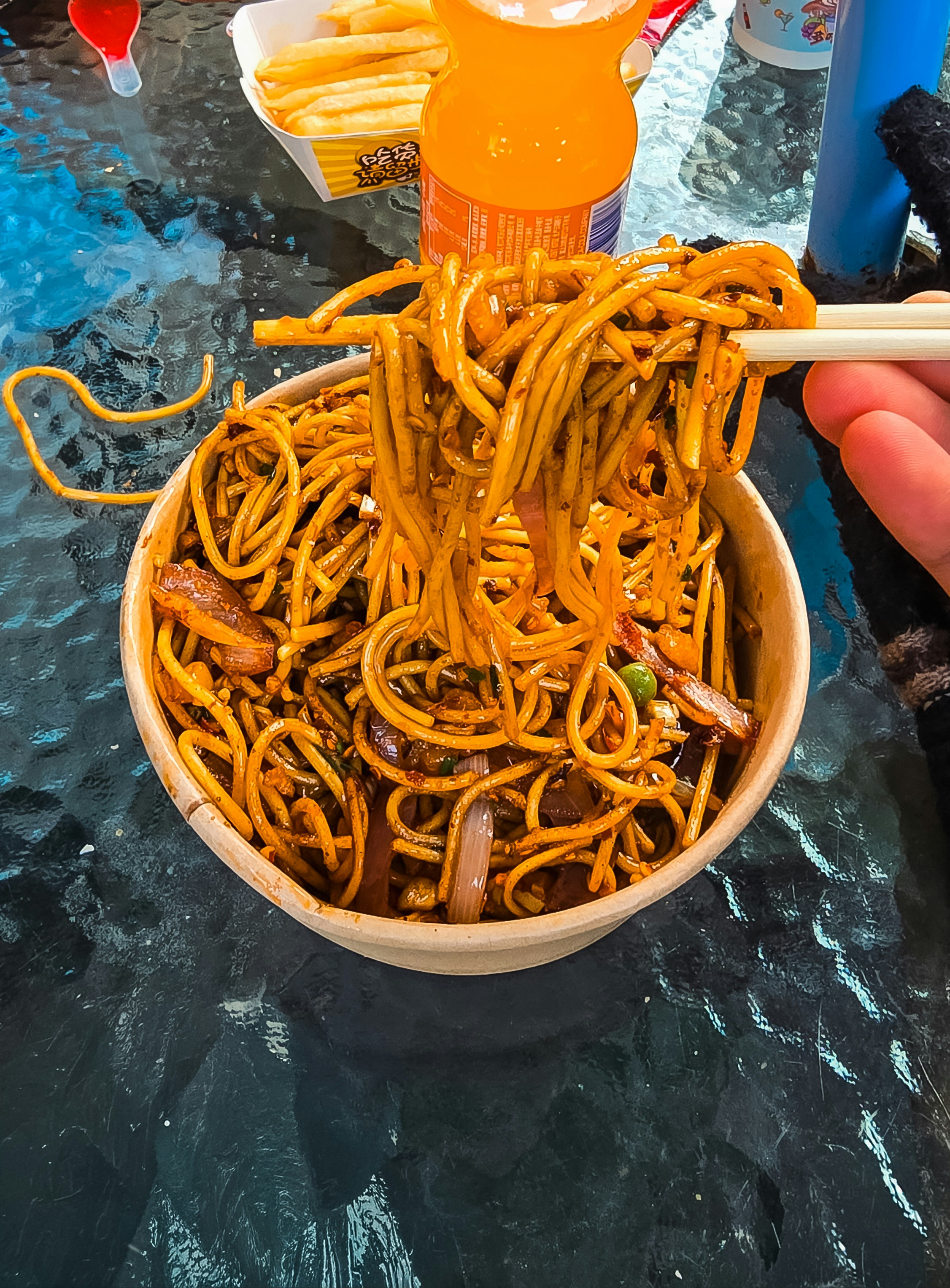 Takeaway noodles in a container