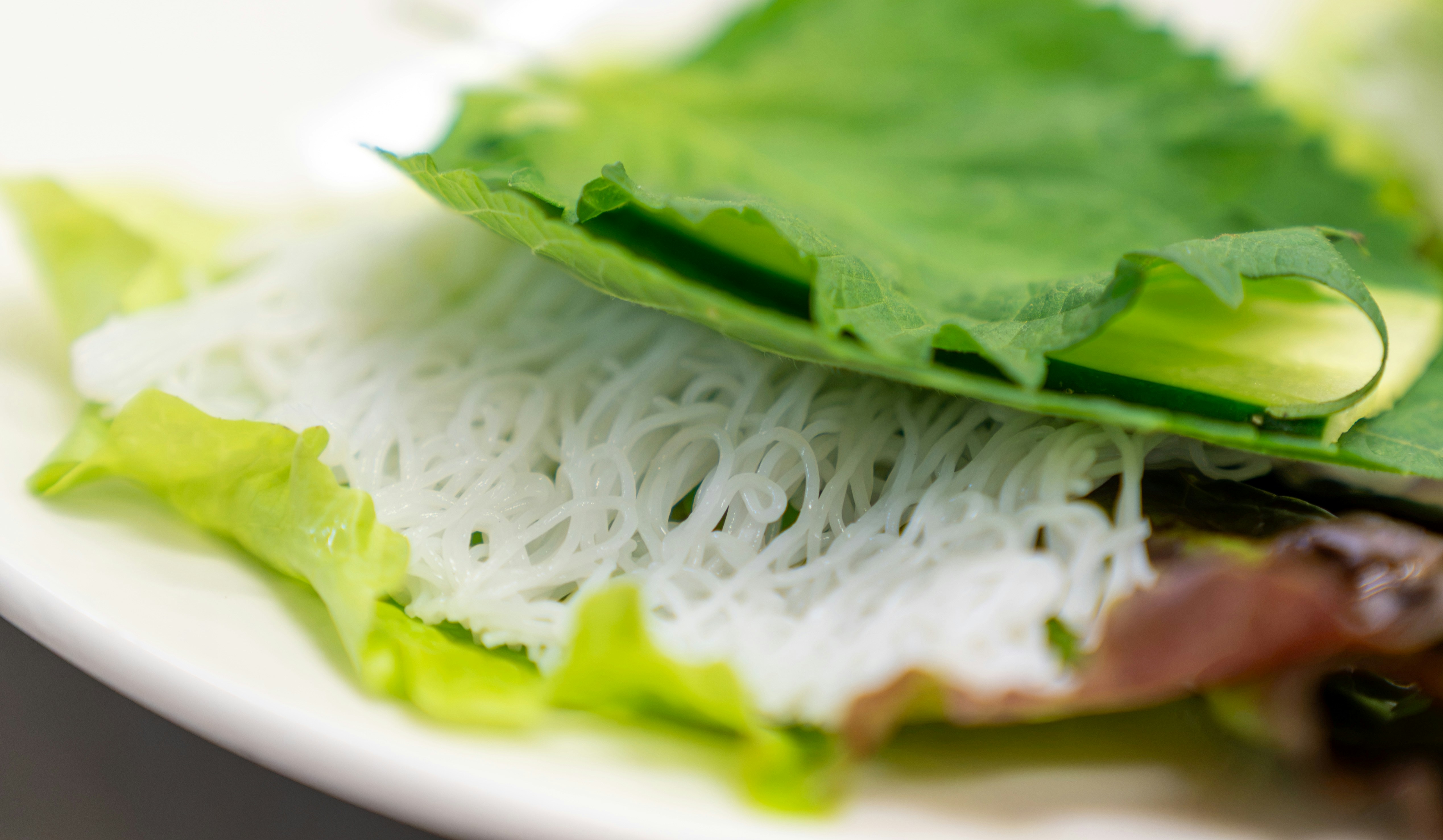 Rice vermicelli layered with lettuce