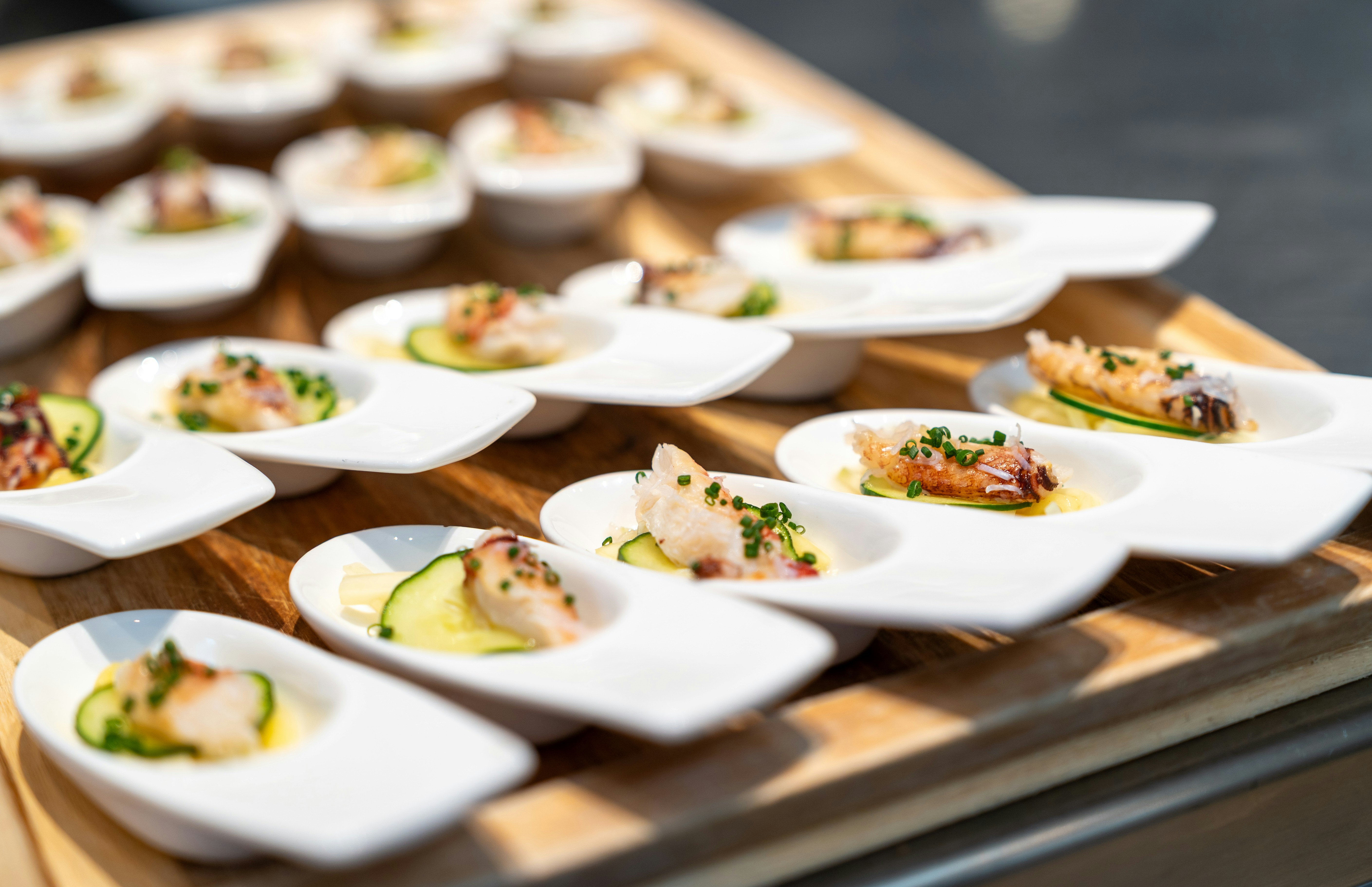 Small spoons of seafood canapes