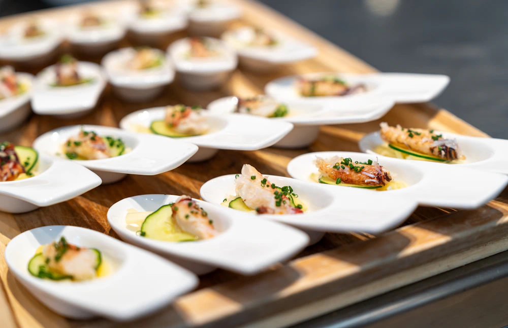 Delicate bites served on ceramic spoons