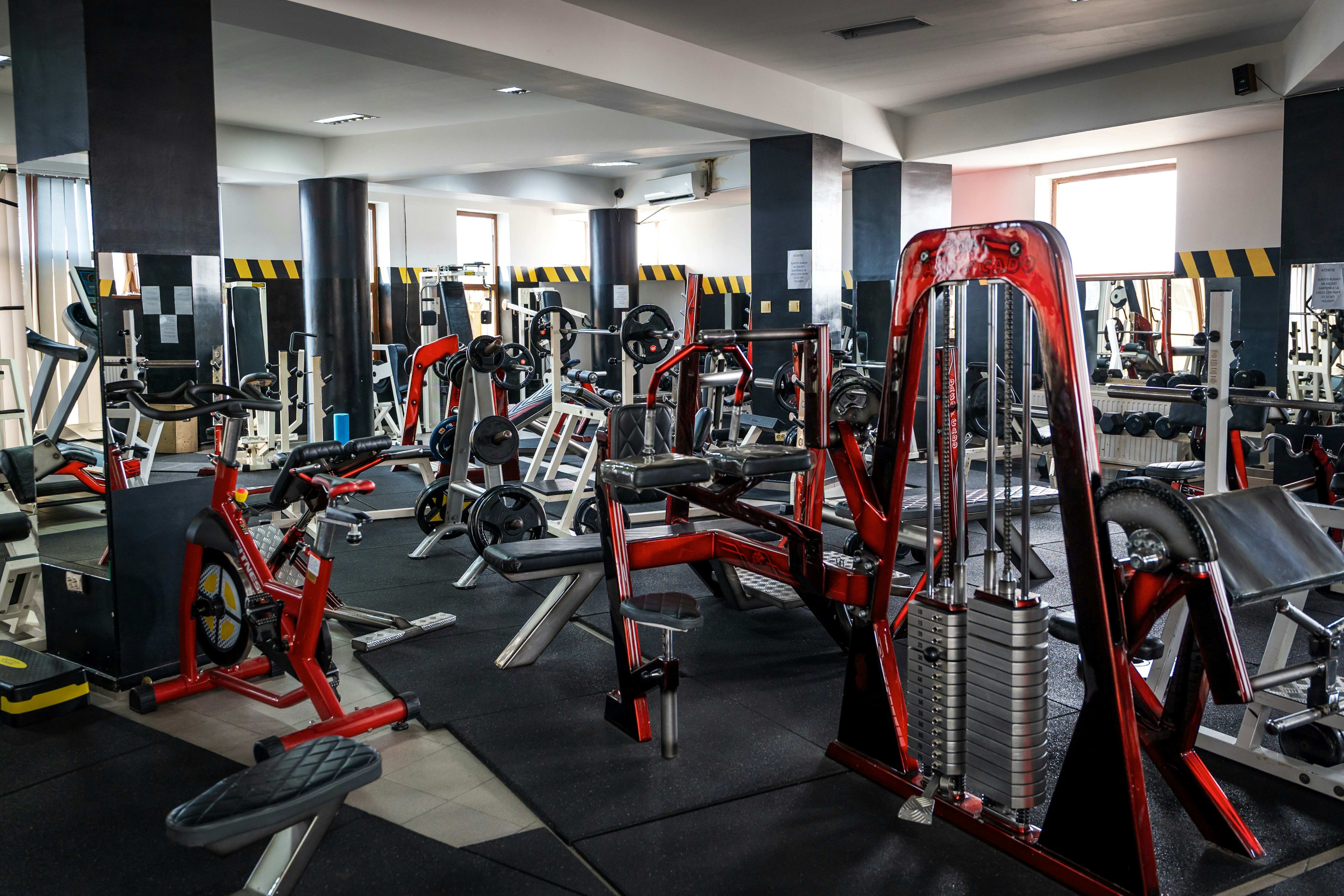 Open training gym with equipment