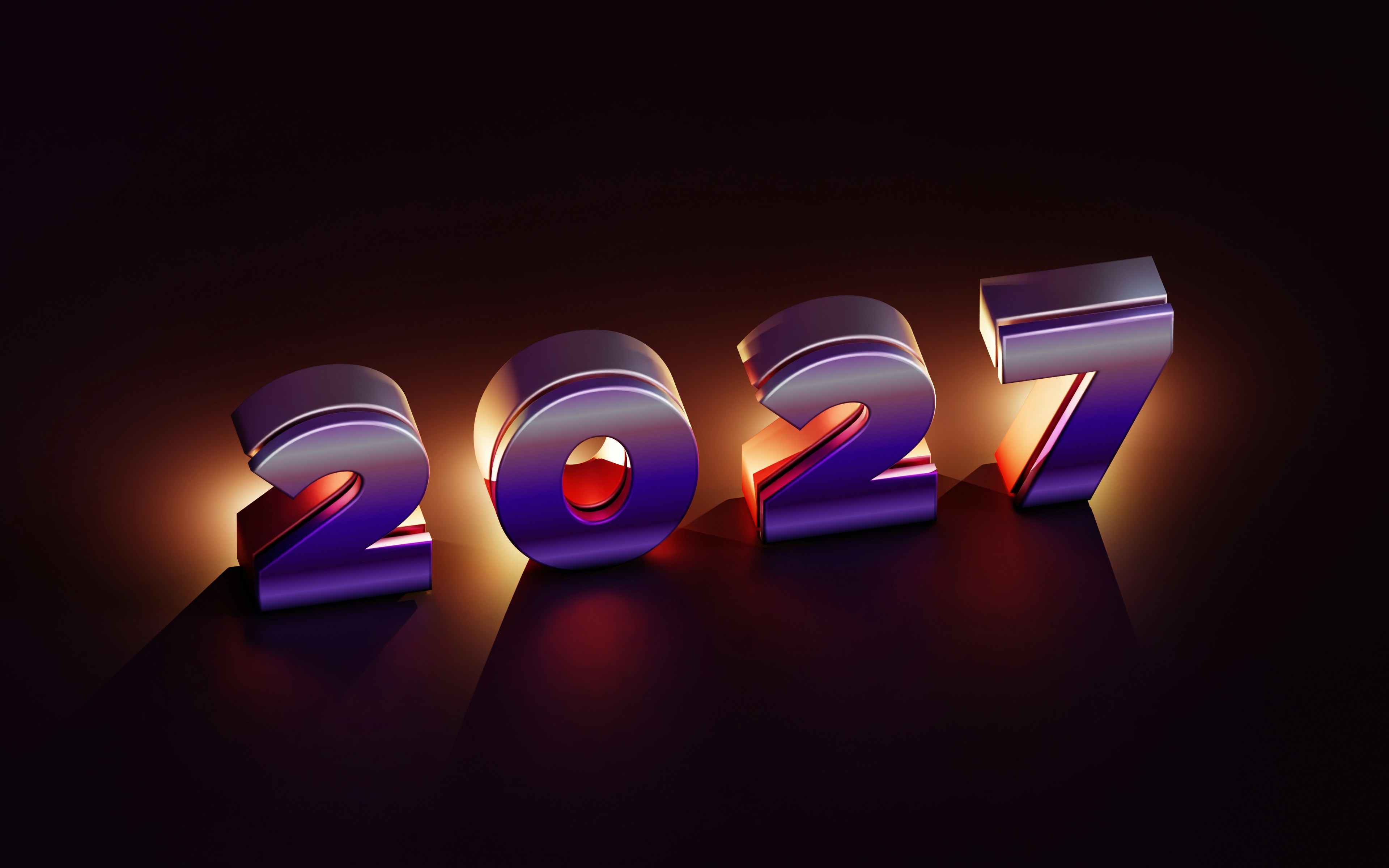 The numbers 2027 in metallic purple and blue with warm backlighting