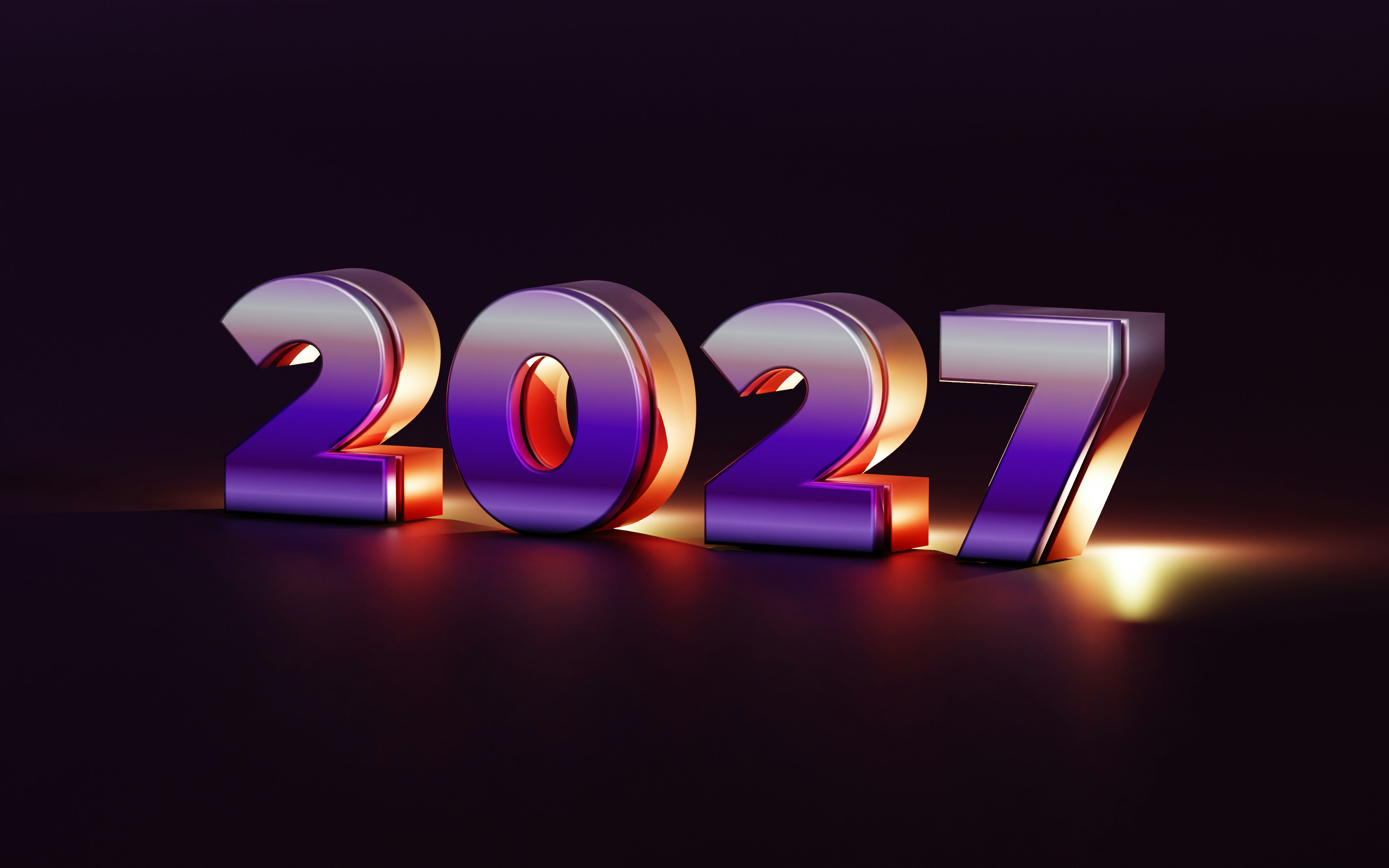 The number 2027 in metallic purple and gold lettering on a dark surface
