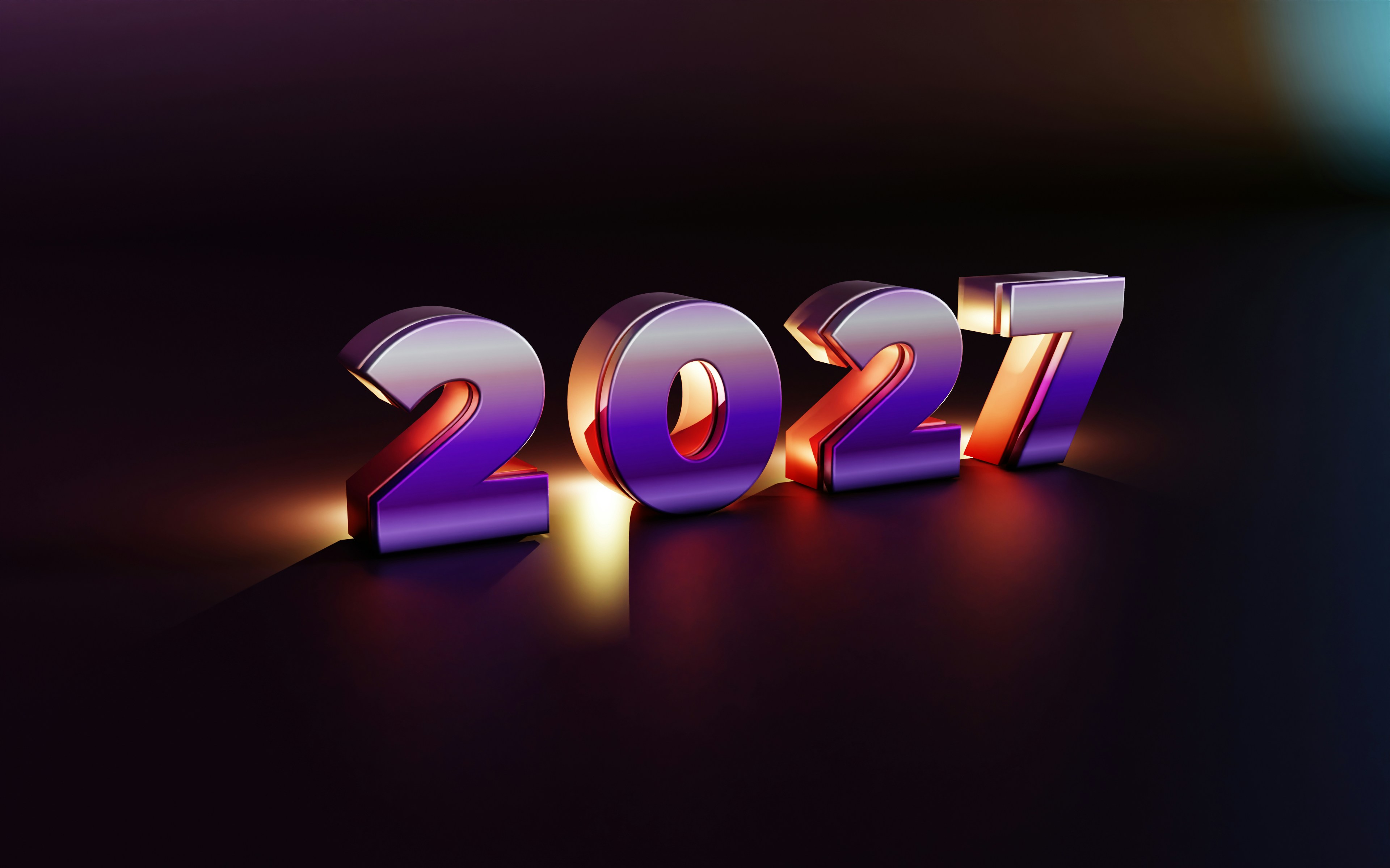 The number 2027 in metallic purple and gold lettering on a dark surface