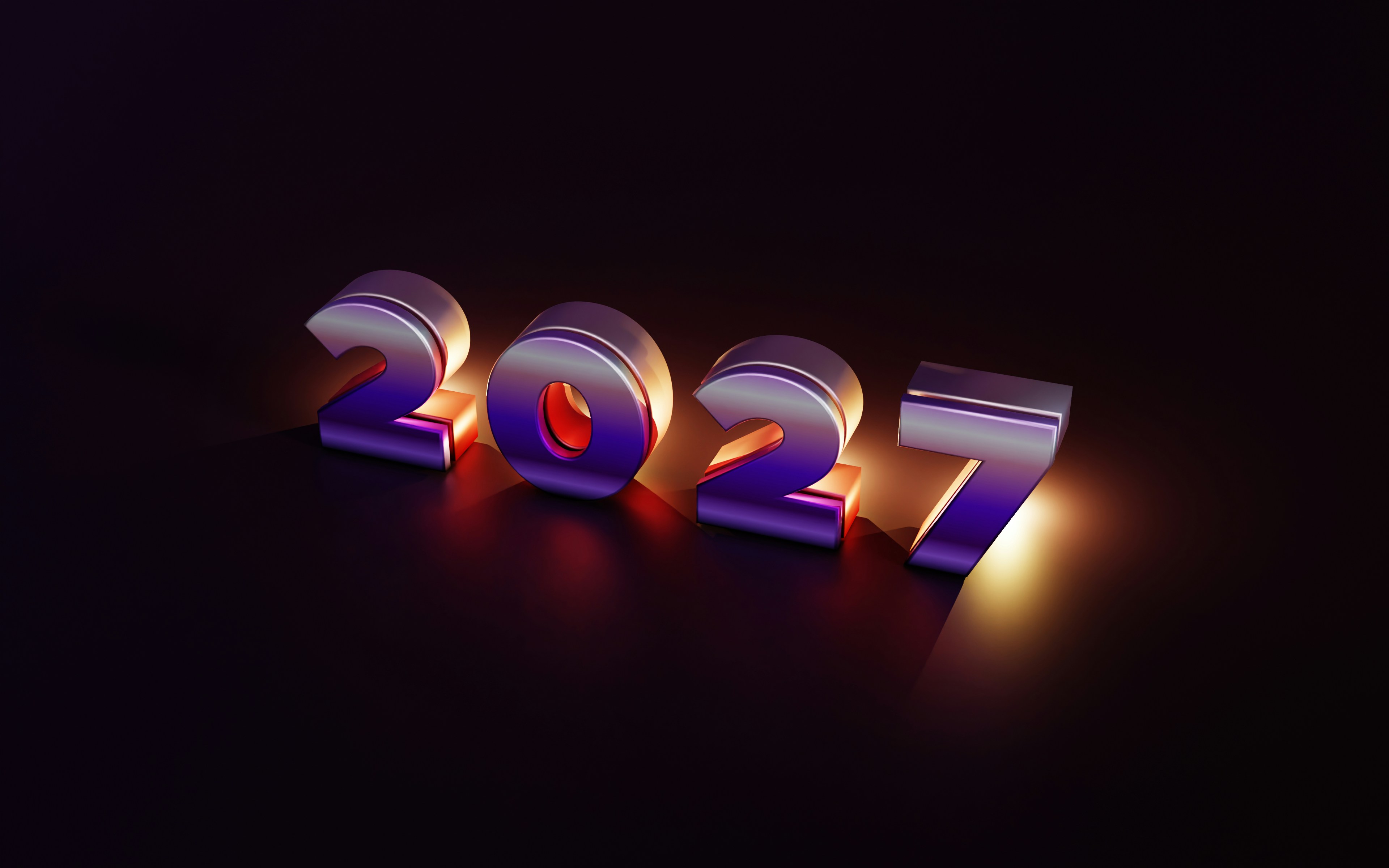The numbers 2027 in metallic purple and silver with warm backlighting