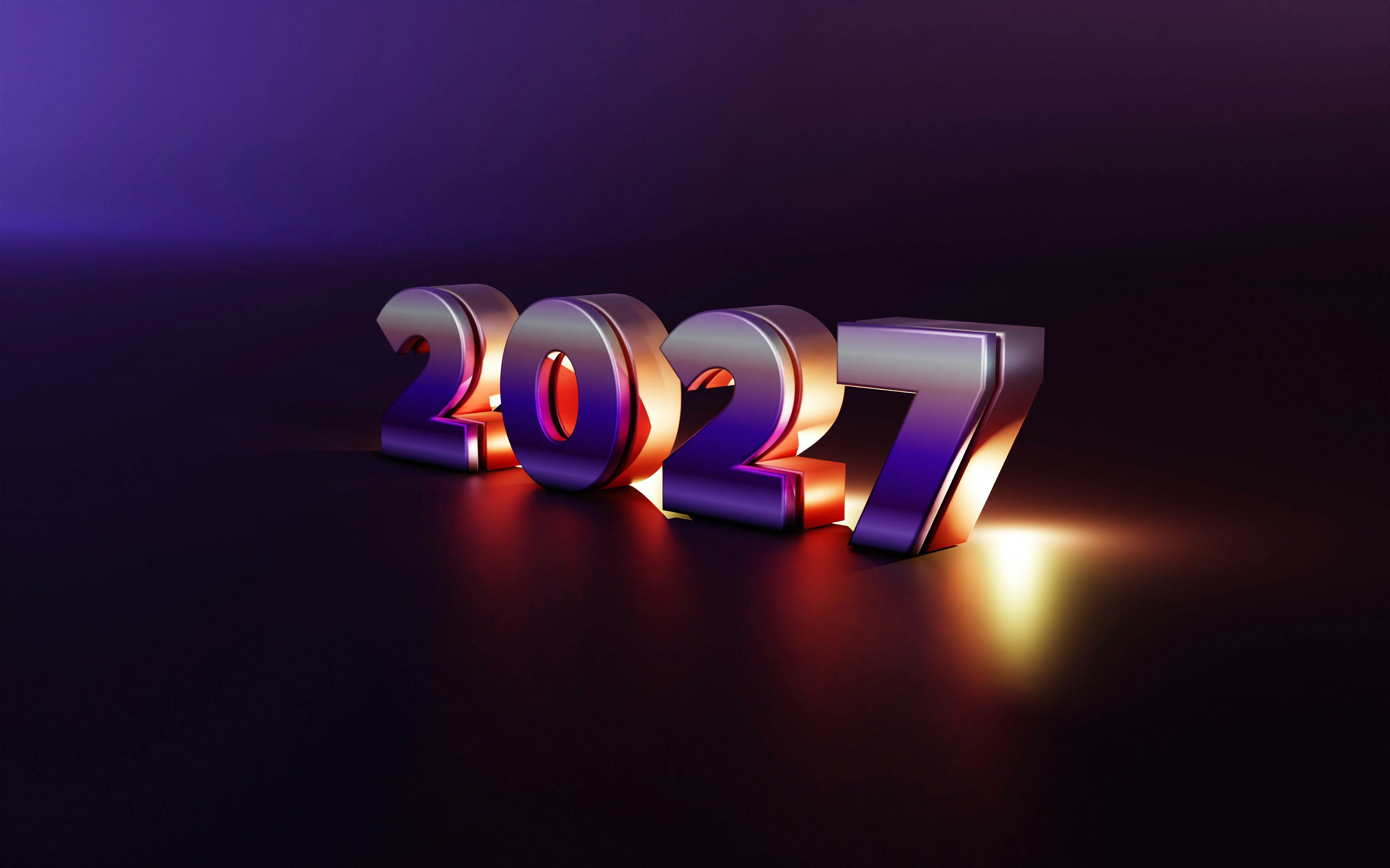 The number 2027 in metallic purple and gold lettering on a dark surface
