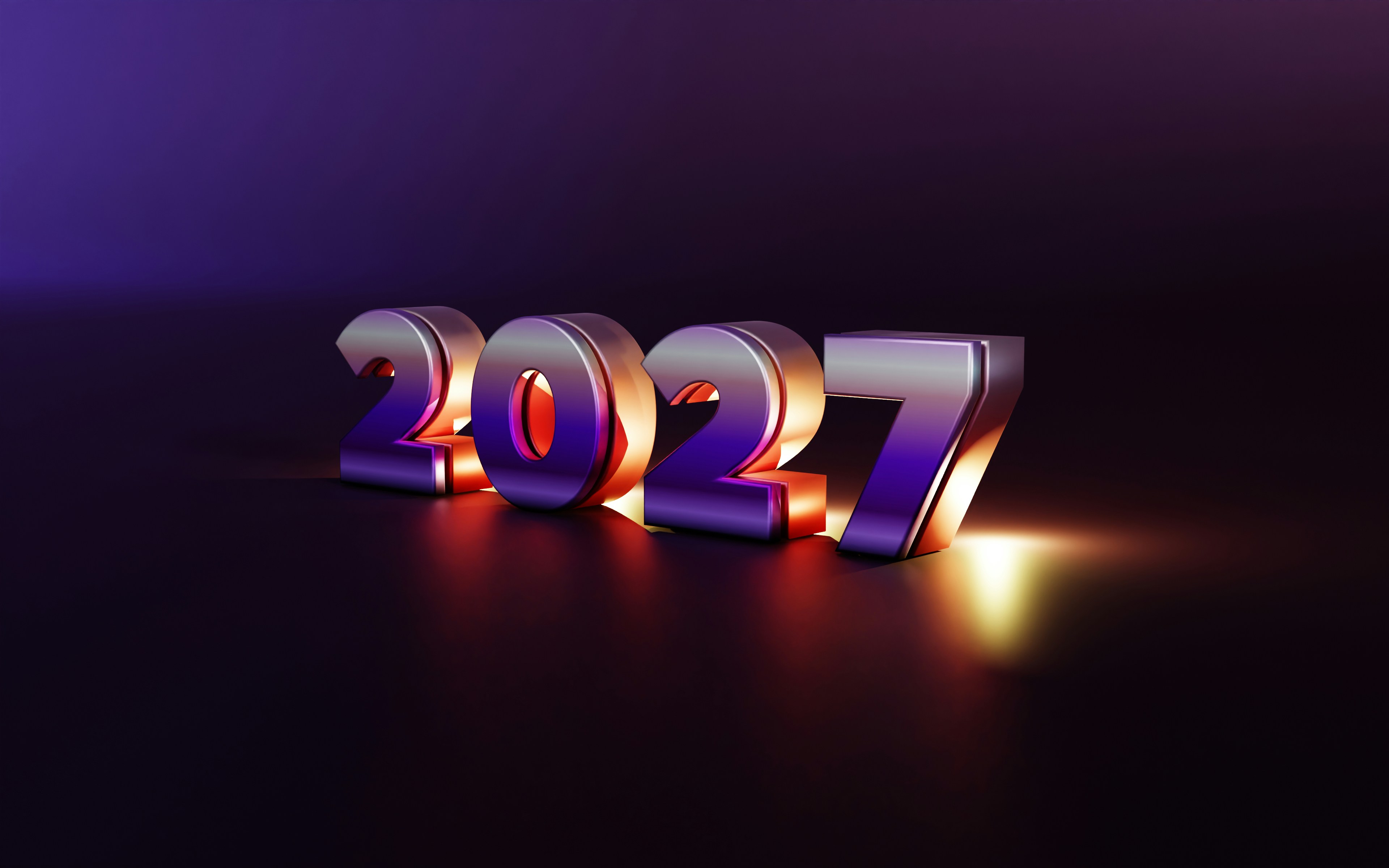 The numbers 2027 in metallic purple and gold on a dark surface