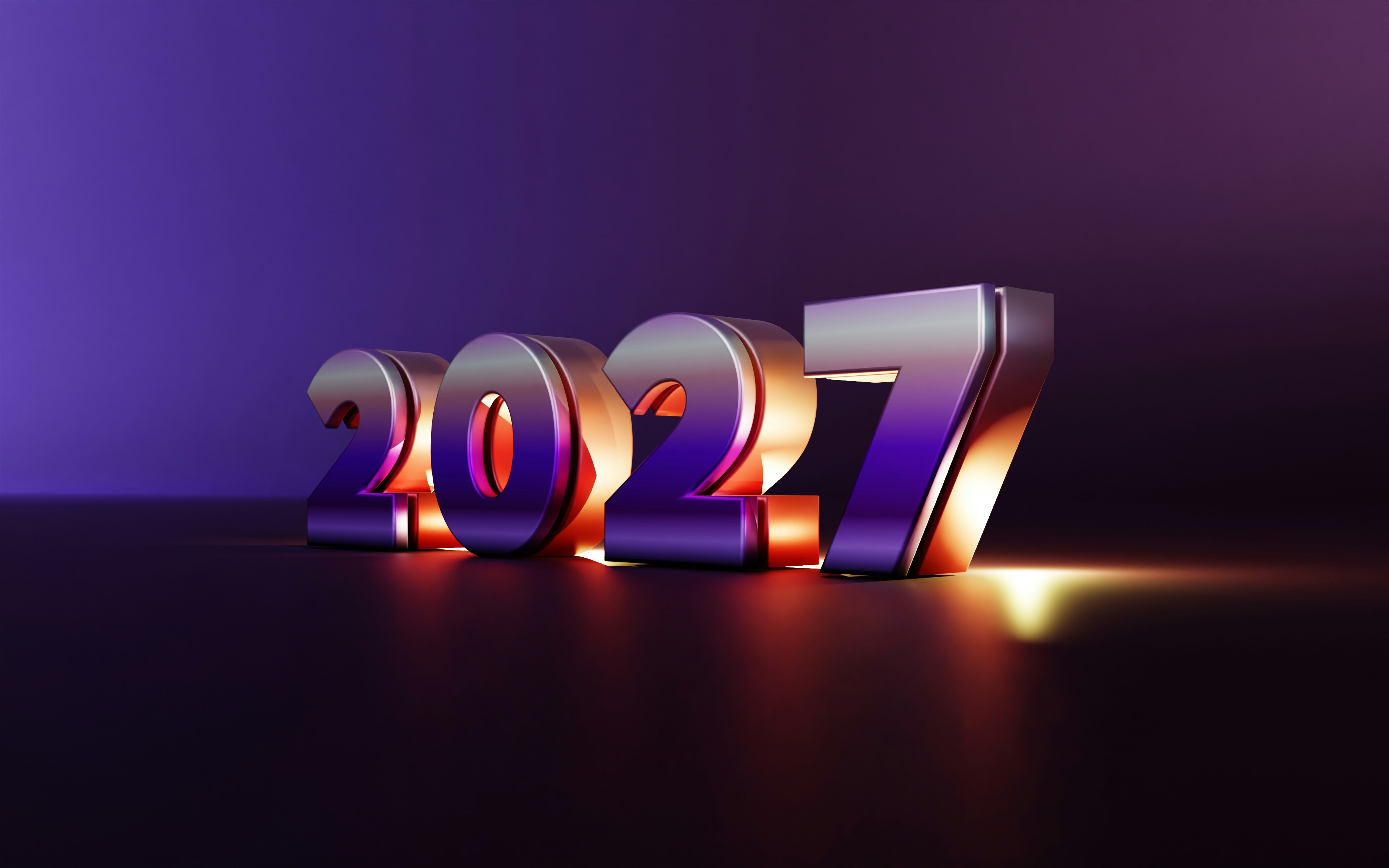 The number 2027 in metallic purple and gold lettering on a dark surface