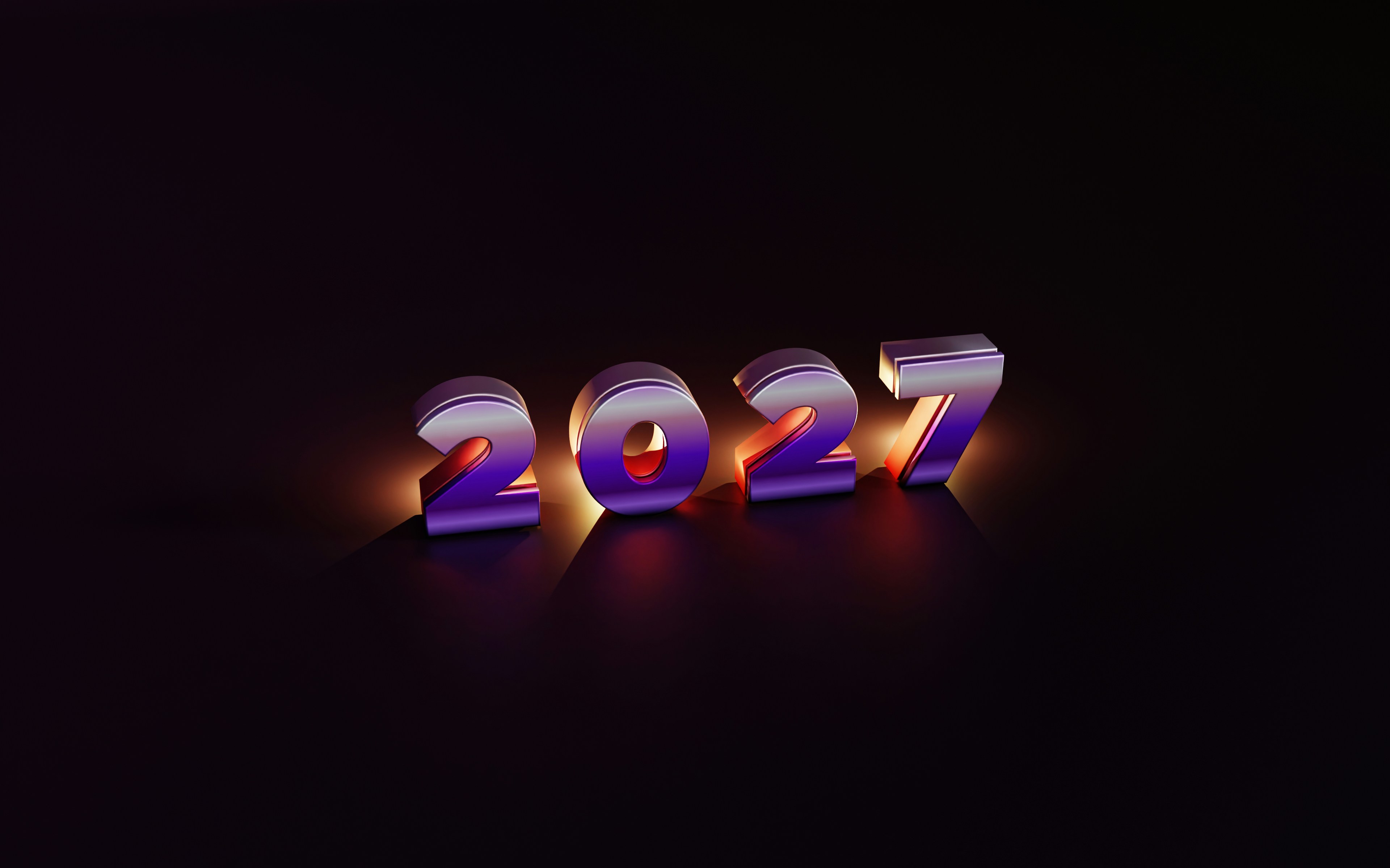 The number 2027 in metallic purple and gold lettering on a dark surface