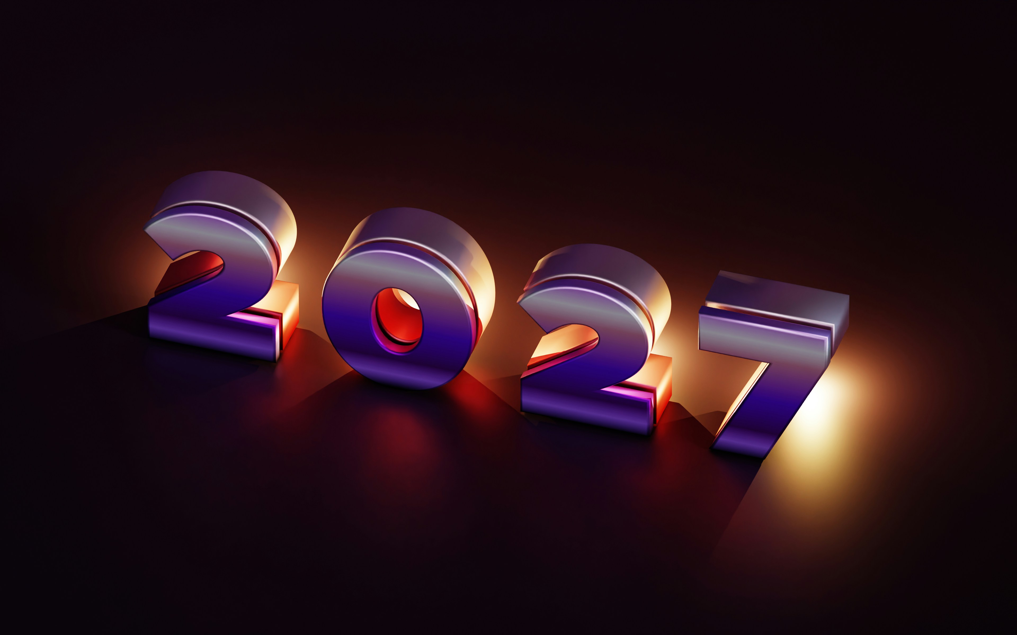 The numbers 2027 in metallic purple and blue with warm orange backlighting