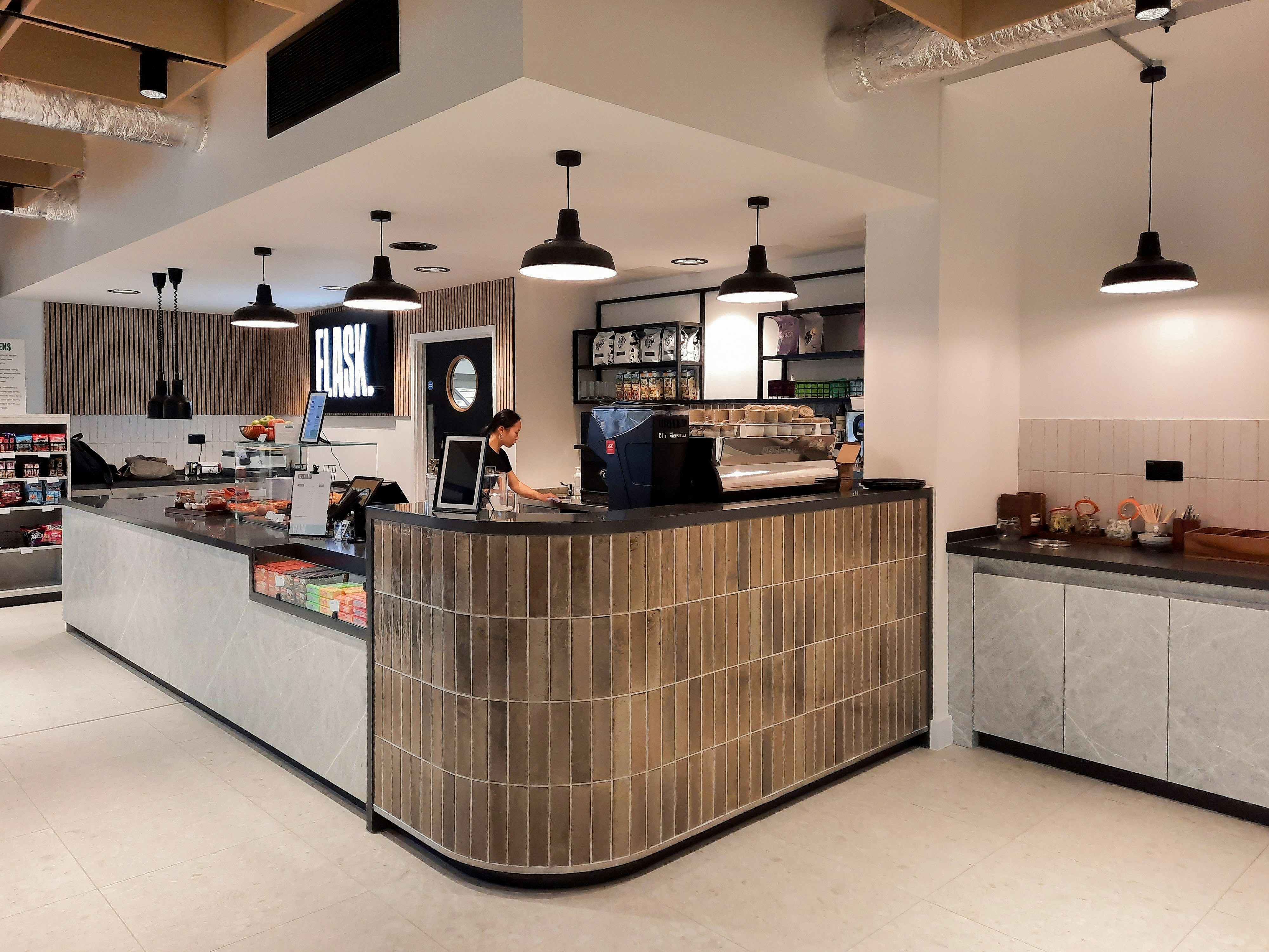 Tiled coffee counter in a modern cafe