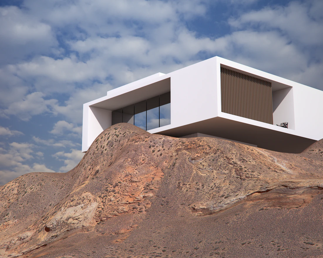 Home cantilevered over the rock