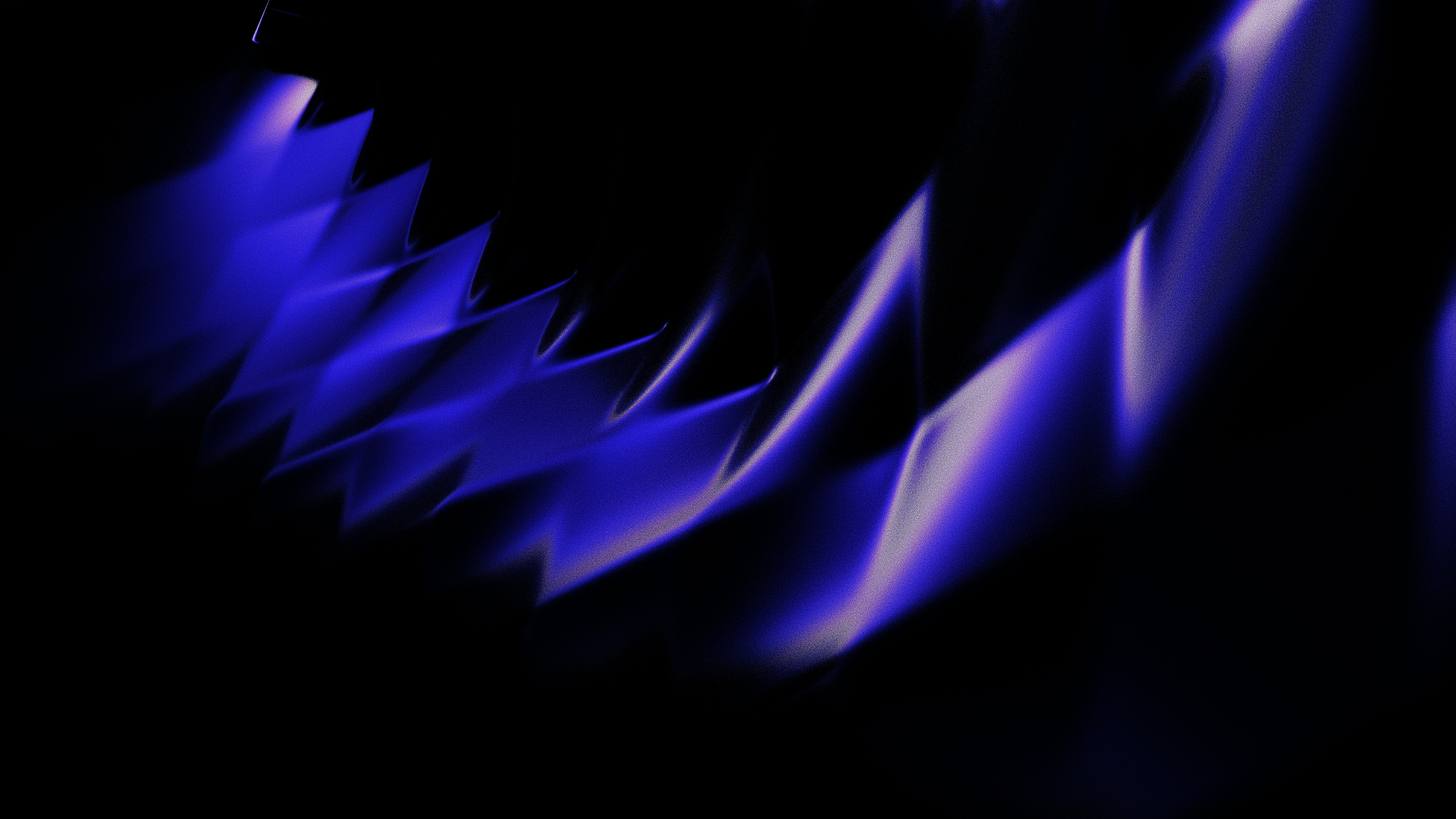 Abstract purple light waves with sharp peaks against a deep black background