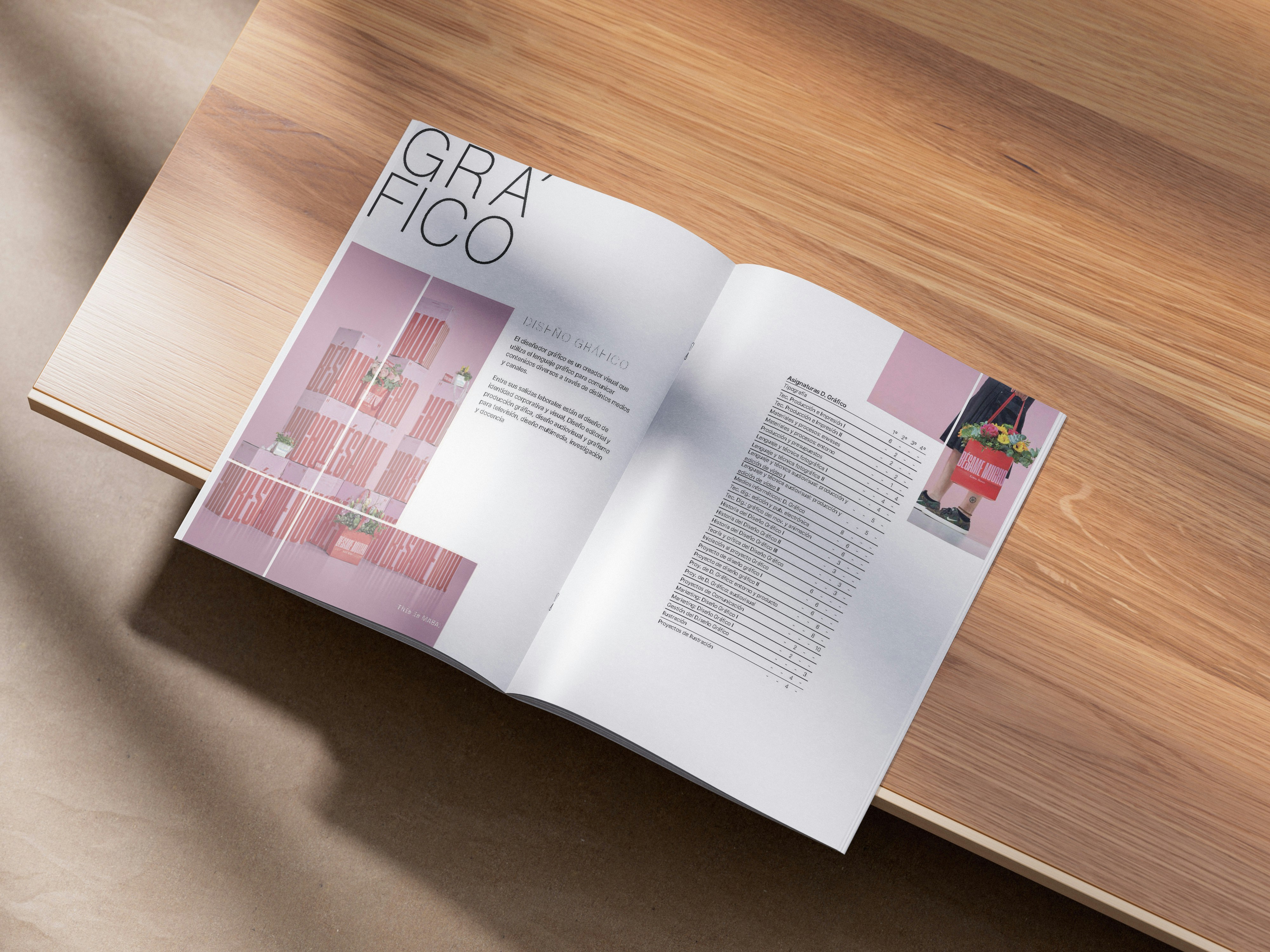 Open printed brochure and editorial layout