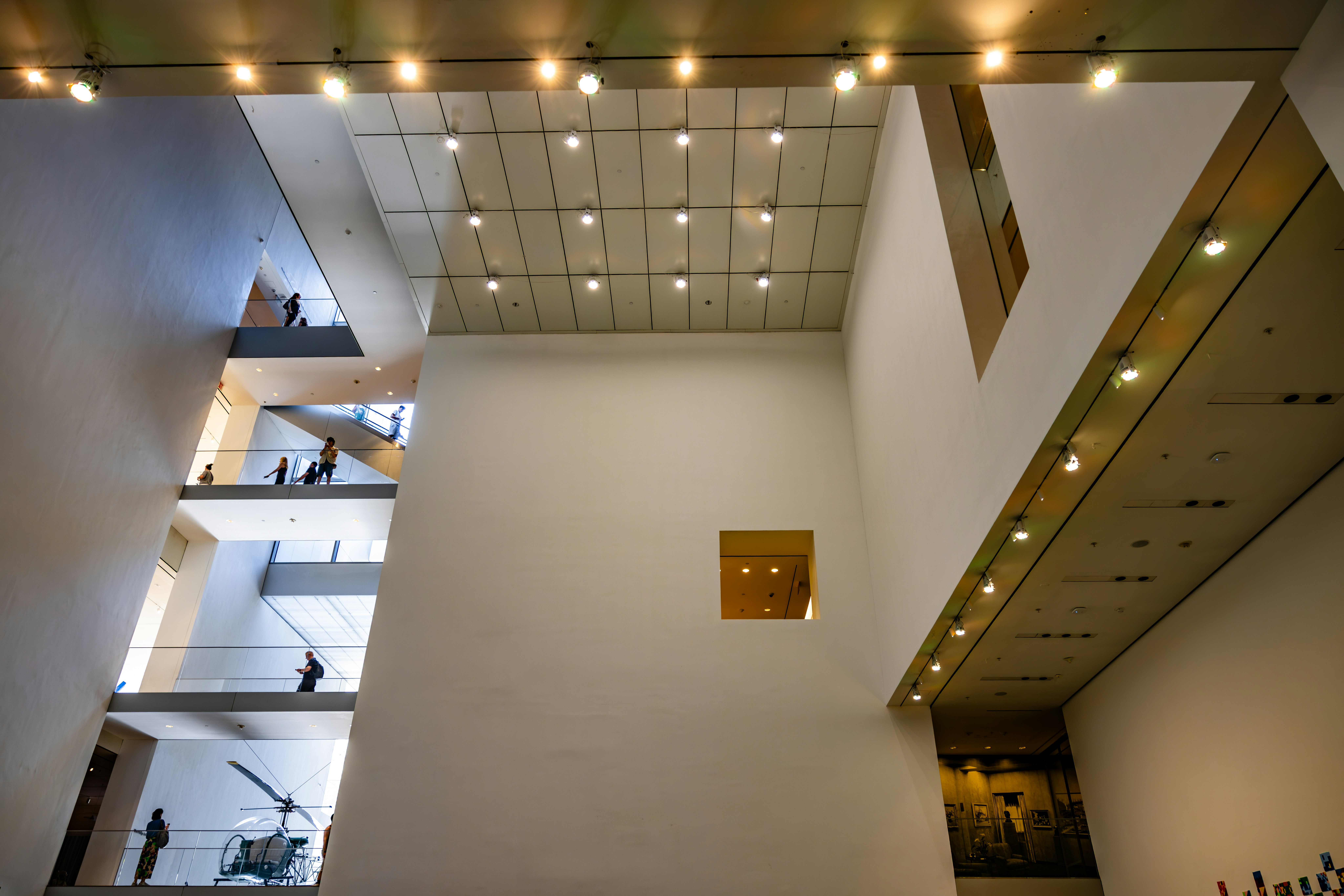 Tiered balconies inside a modern gallery