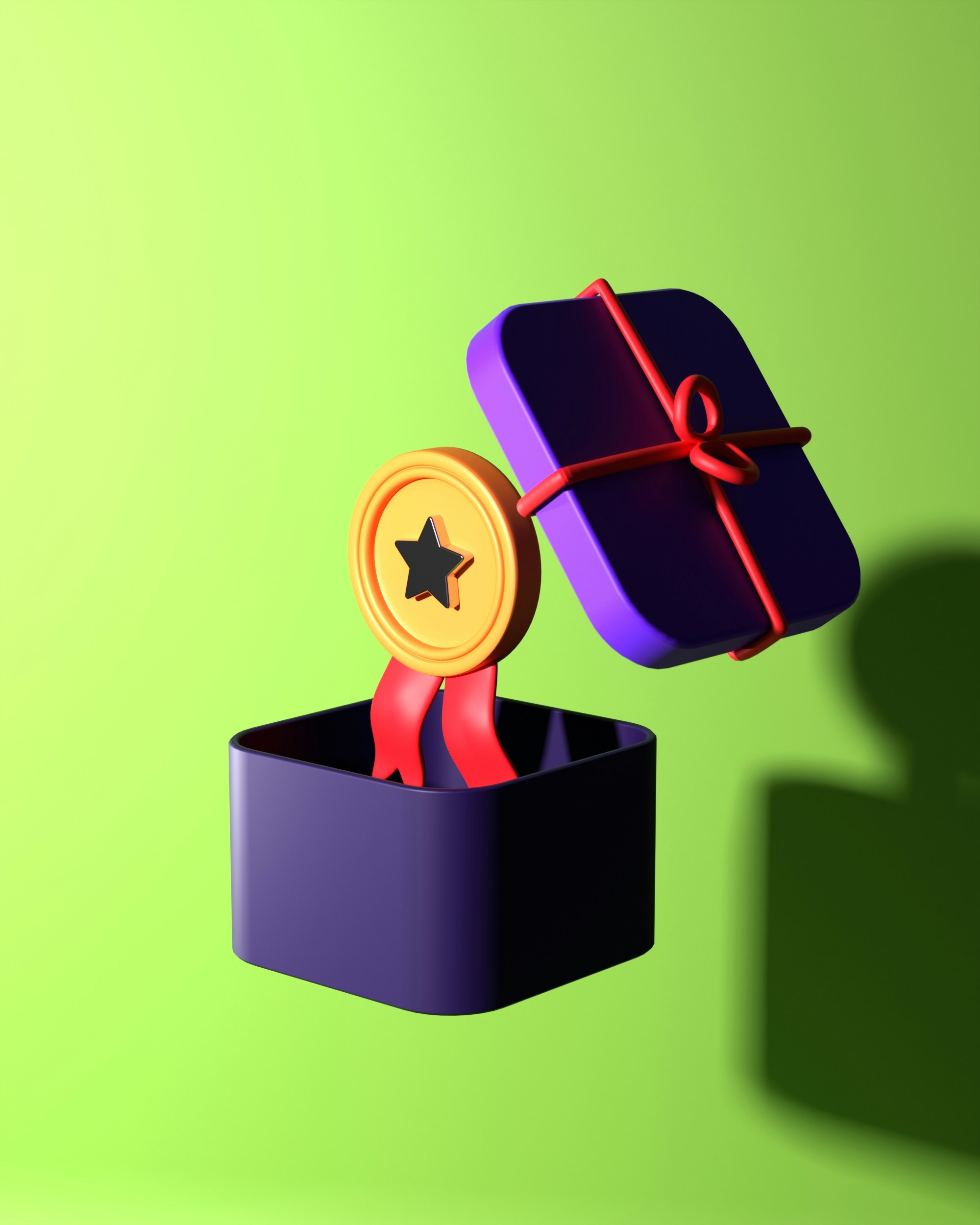 Open gift box with a gold star reward badge