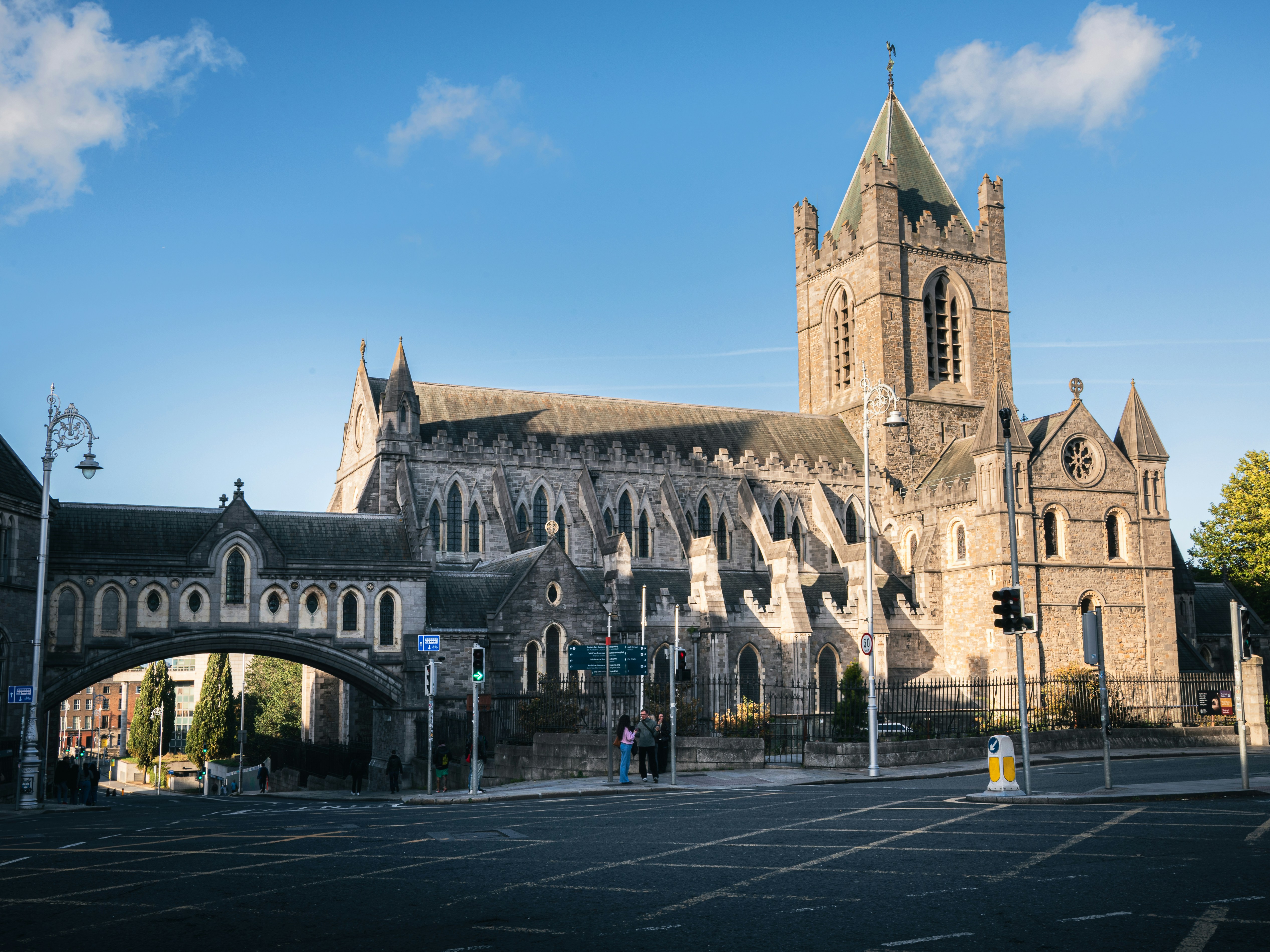 Christ Church Cathedral and its stone bridge over a street in Dublin, Ireland