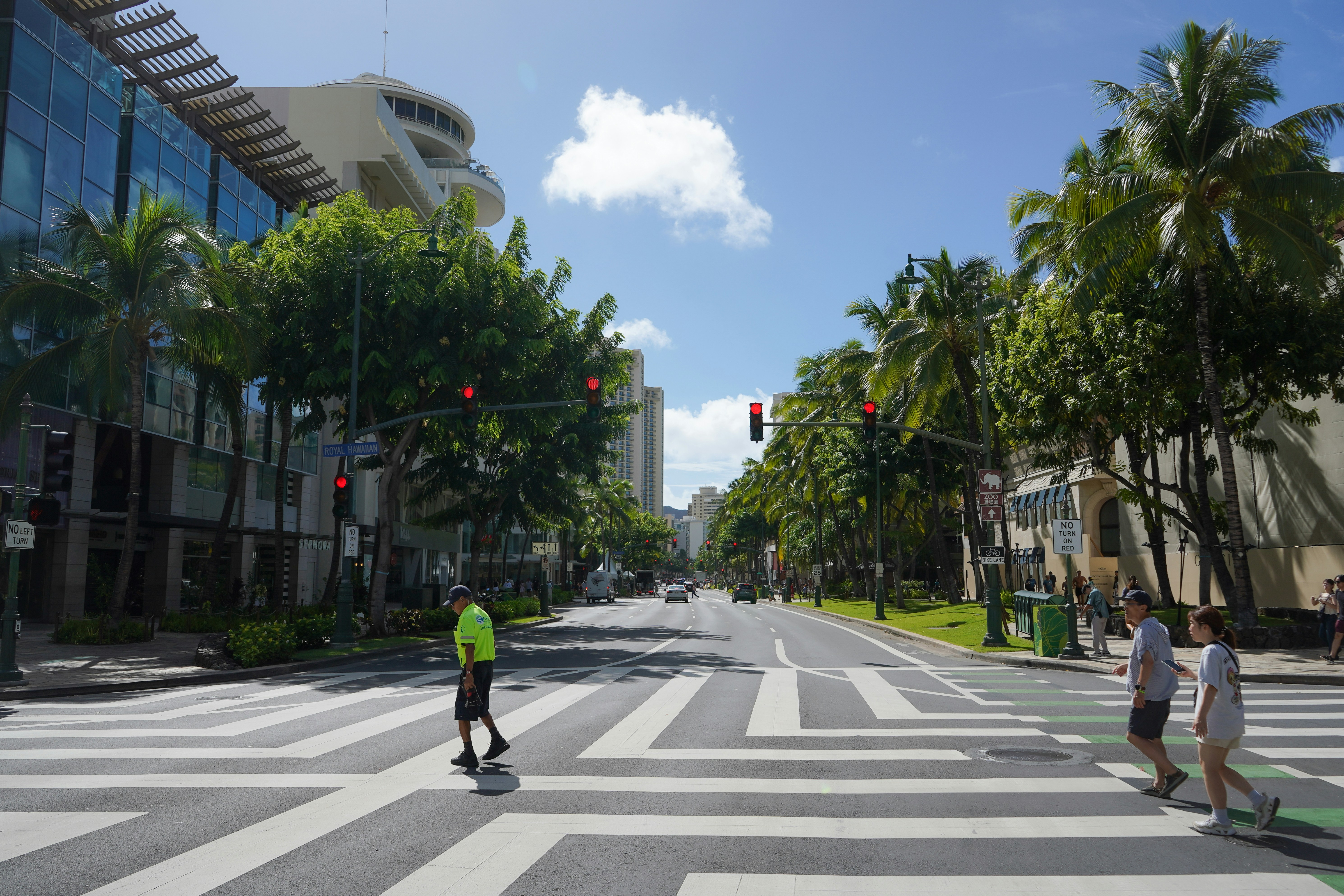 Sunny Street Scene Along Kalakaua Avenue in Waikiki, Honolulu