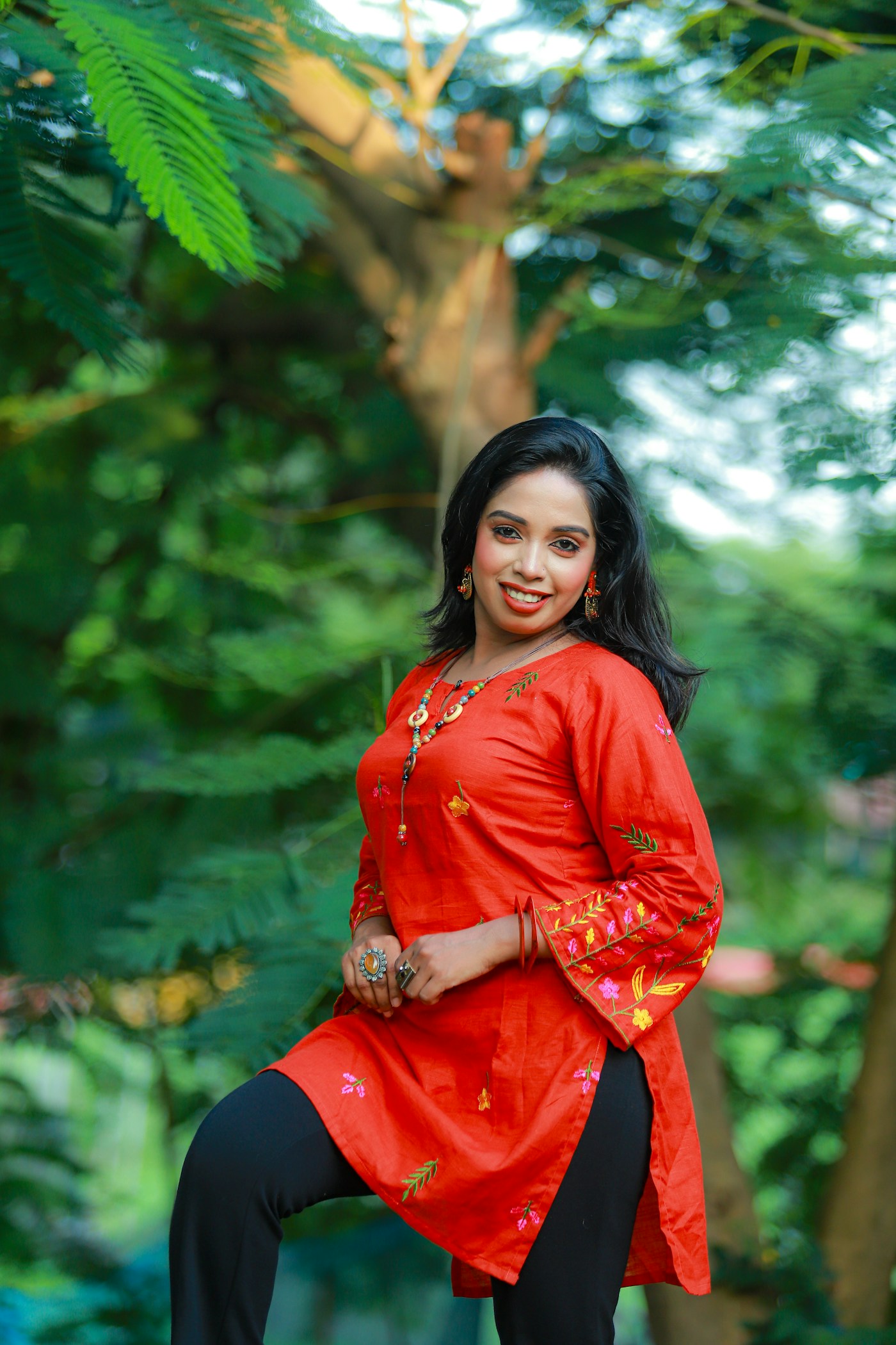 Red Embroidered Cotton Kurti