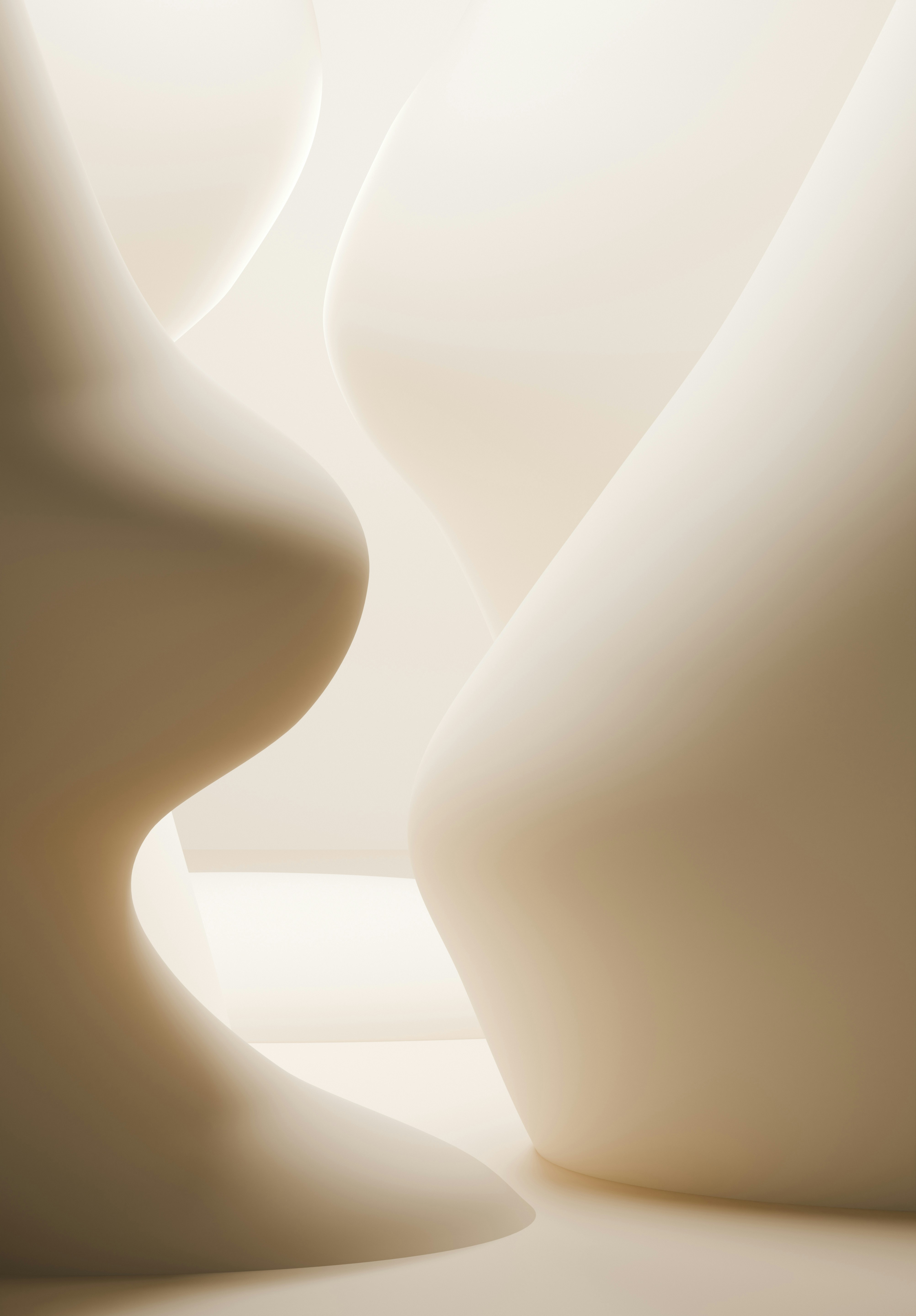 Smooth cream colored abstract shapes with soft shadows and flowing curves