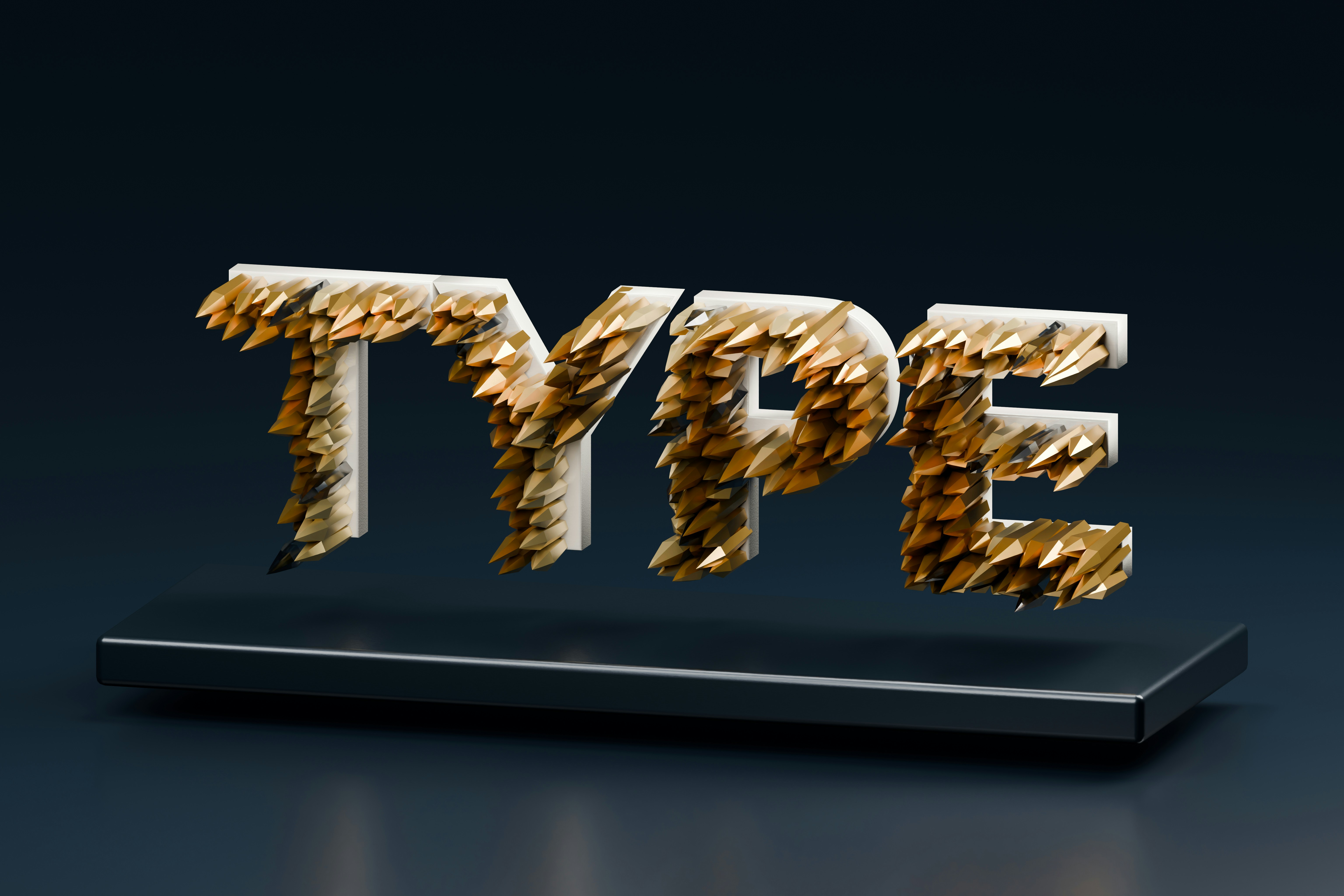 The word TYPE formed by white letters covered in sharp gold crystalline spikes