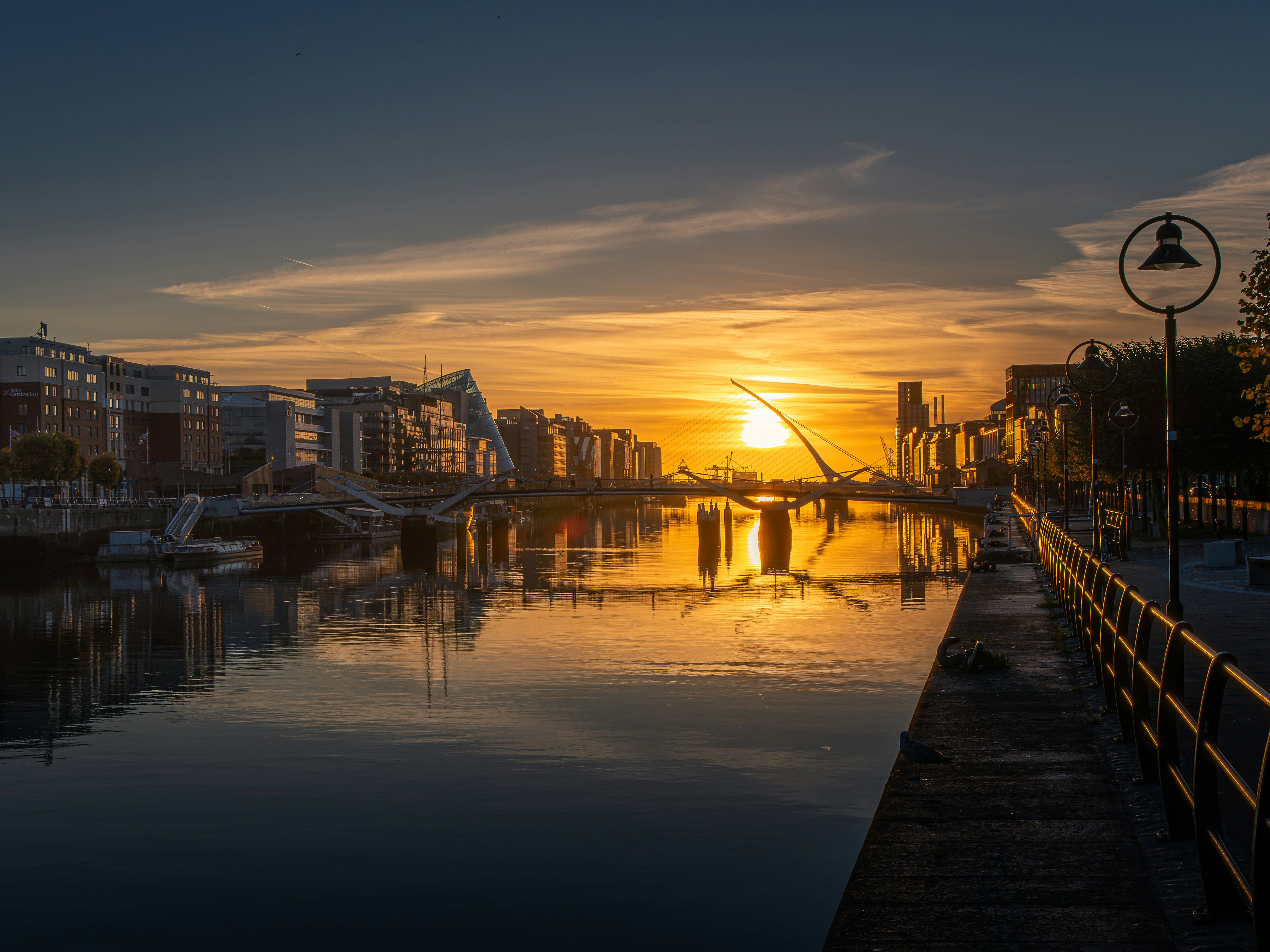 The Samuel Beckett Bridge over the River Liffey in Dublin at golden hour