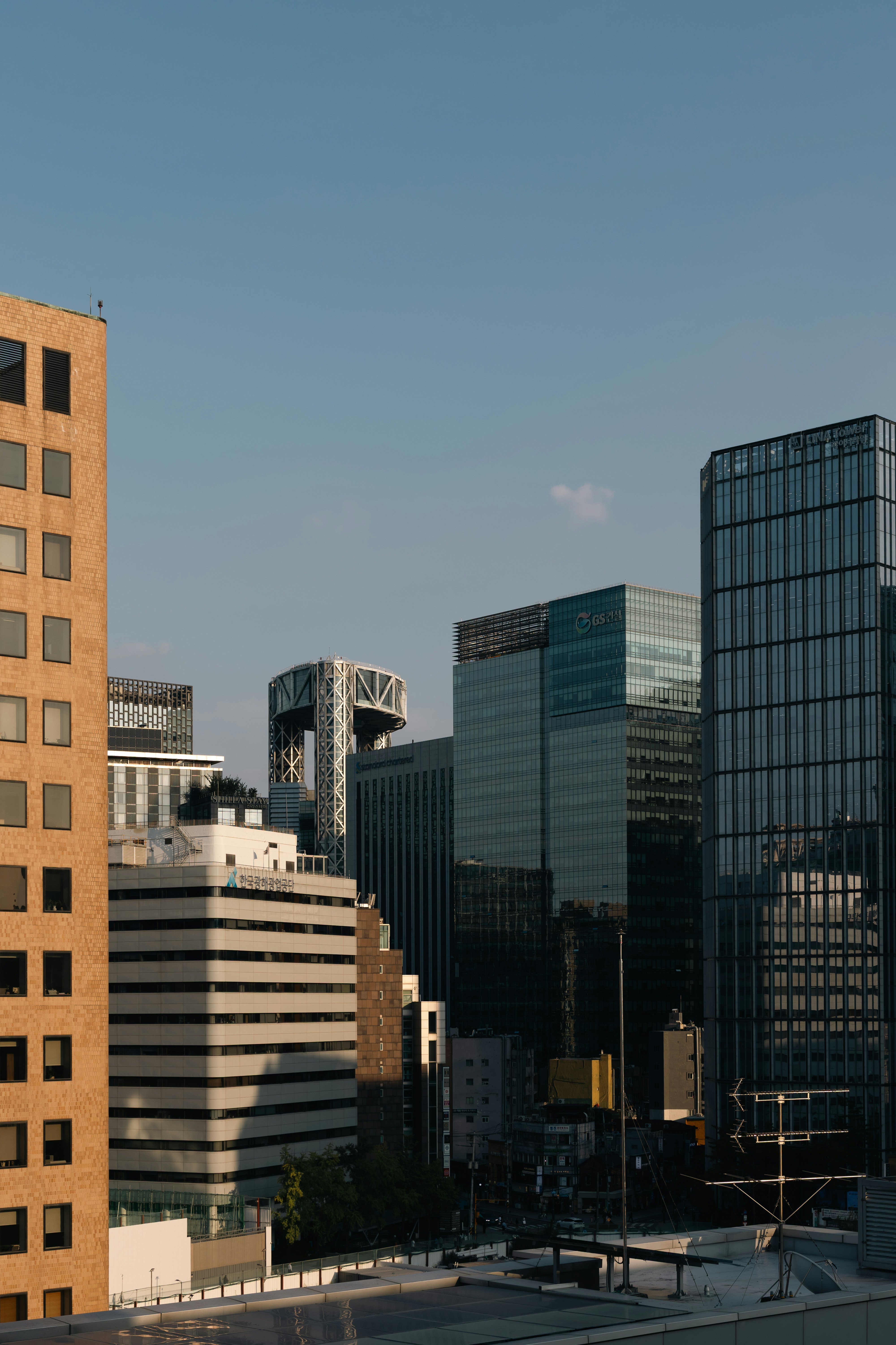 Modern glass skyscrapers and office buildings in the Jongno district of Seoul