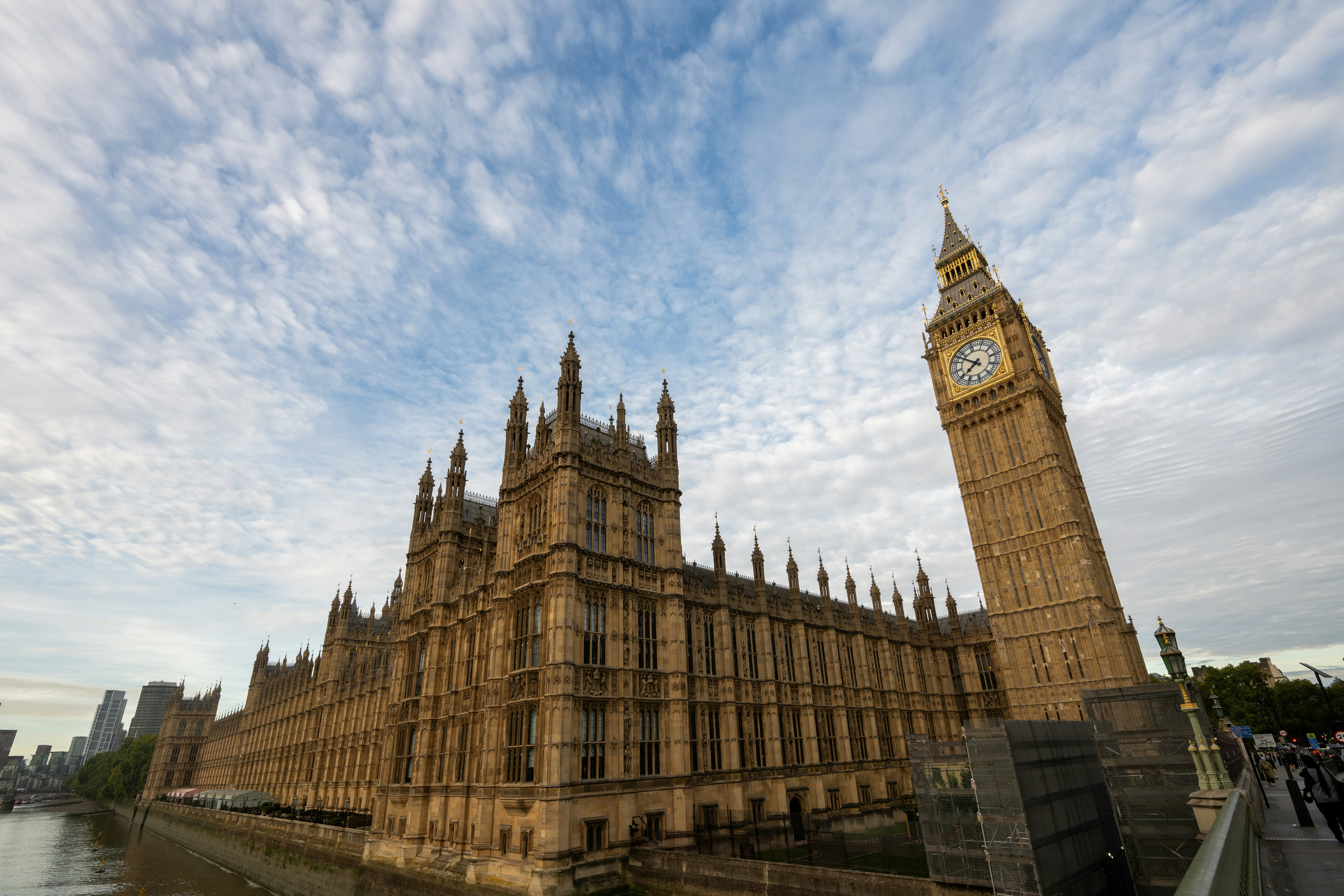 The Elizabeth Tower and Palace of Westminster beside the River Thames in London