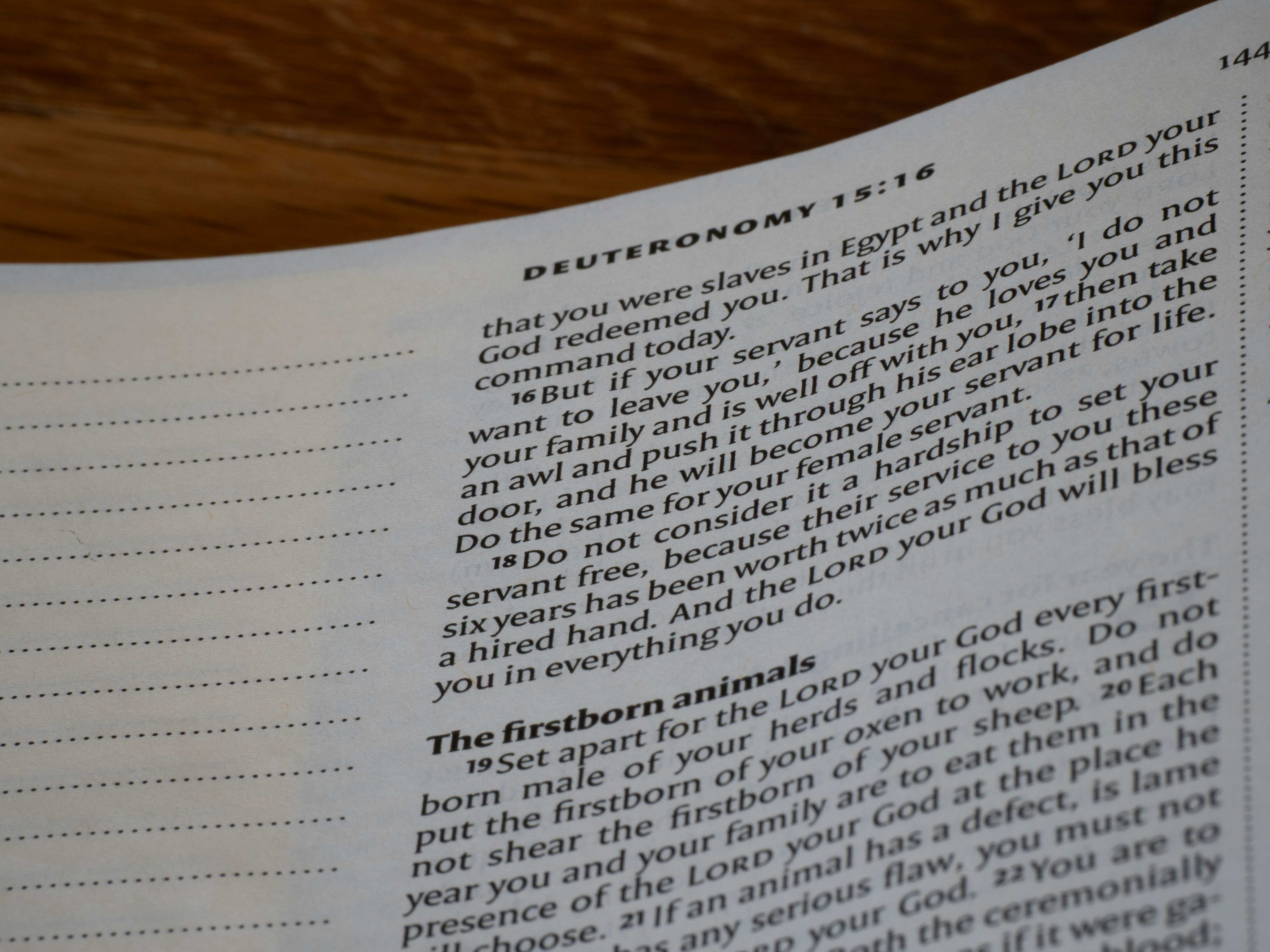 A page of the Bible showing the text of Deuteronomy 15