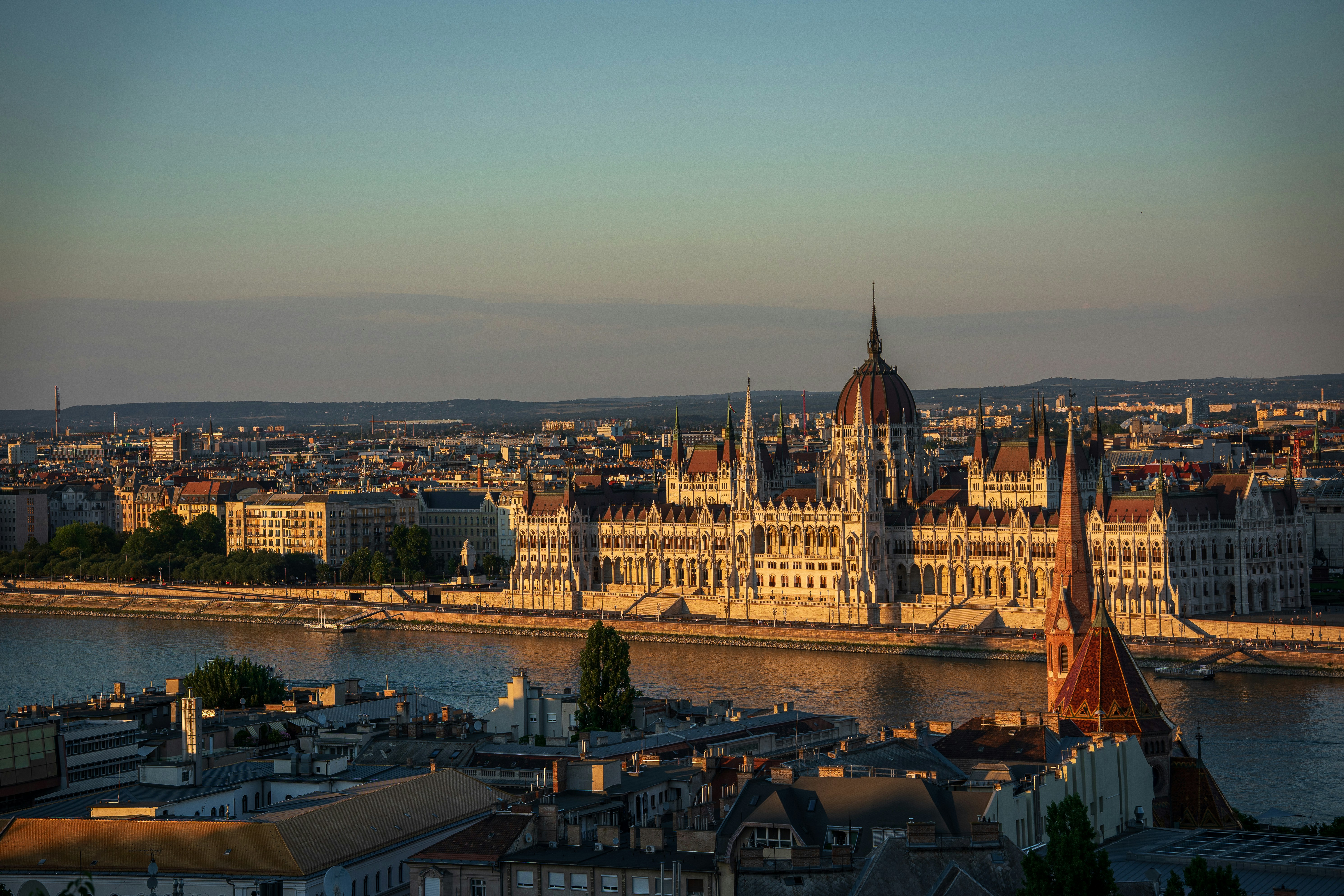 The Hungarian Parliament Building on the banks of the Danube River in Budapest